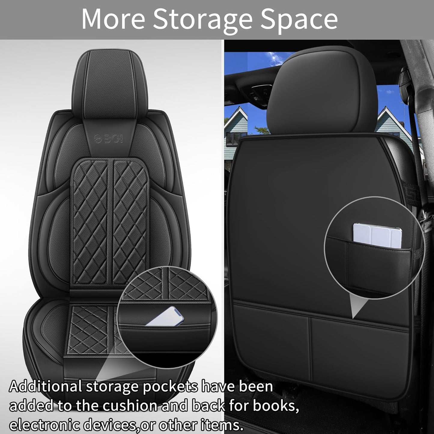 Car Seat Cover Custom Fit for Dodge Ram 1500 2500 3500 2002-2024 Faux Leather Seat Cover Set Compatible with Crew Quad Regular Cab Pickup Truck Cushions (Black, Front Seat)