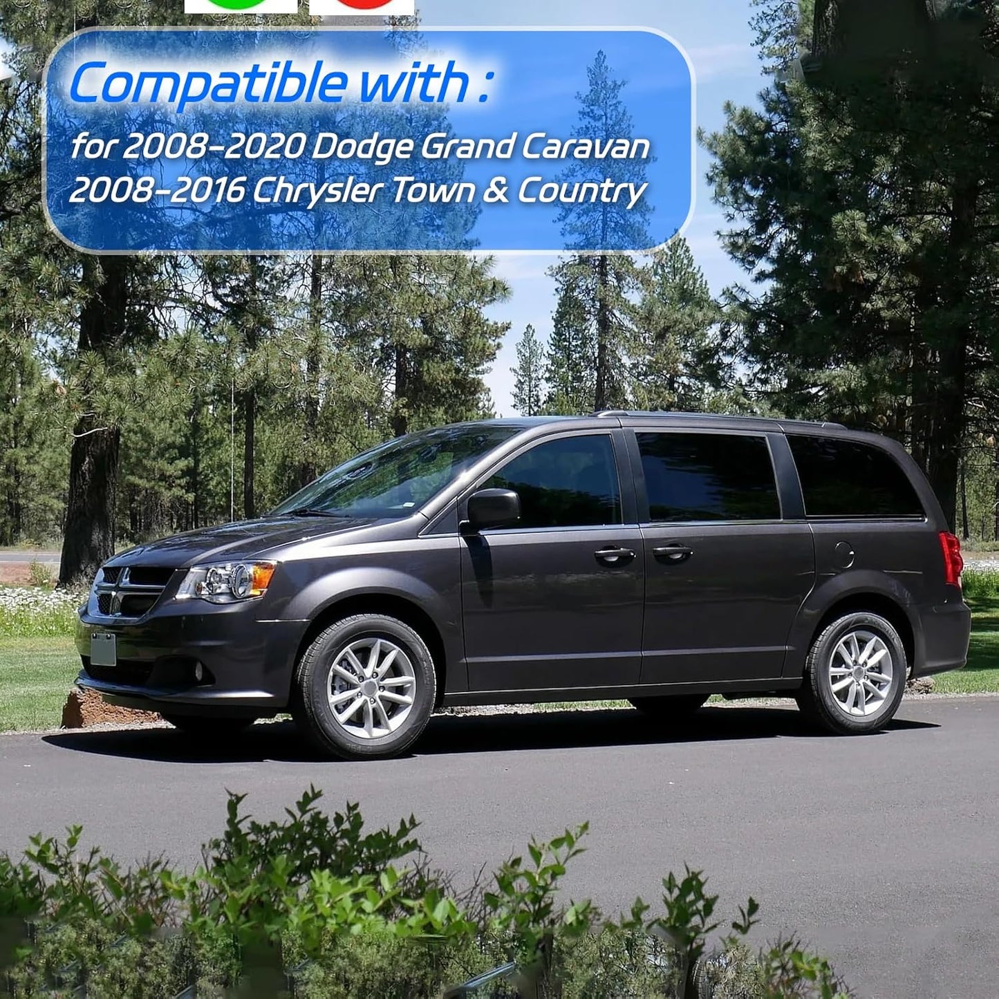 Rain Guard Fit for 2008-2020 Dodge Grand Caravan, 2008-2016 Chrysler Town & Country, Outside Mount Side Window Visor Vent Deflector Shade, 4pcs