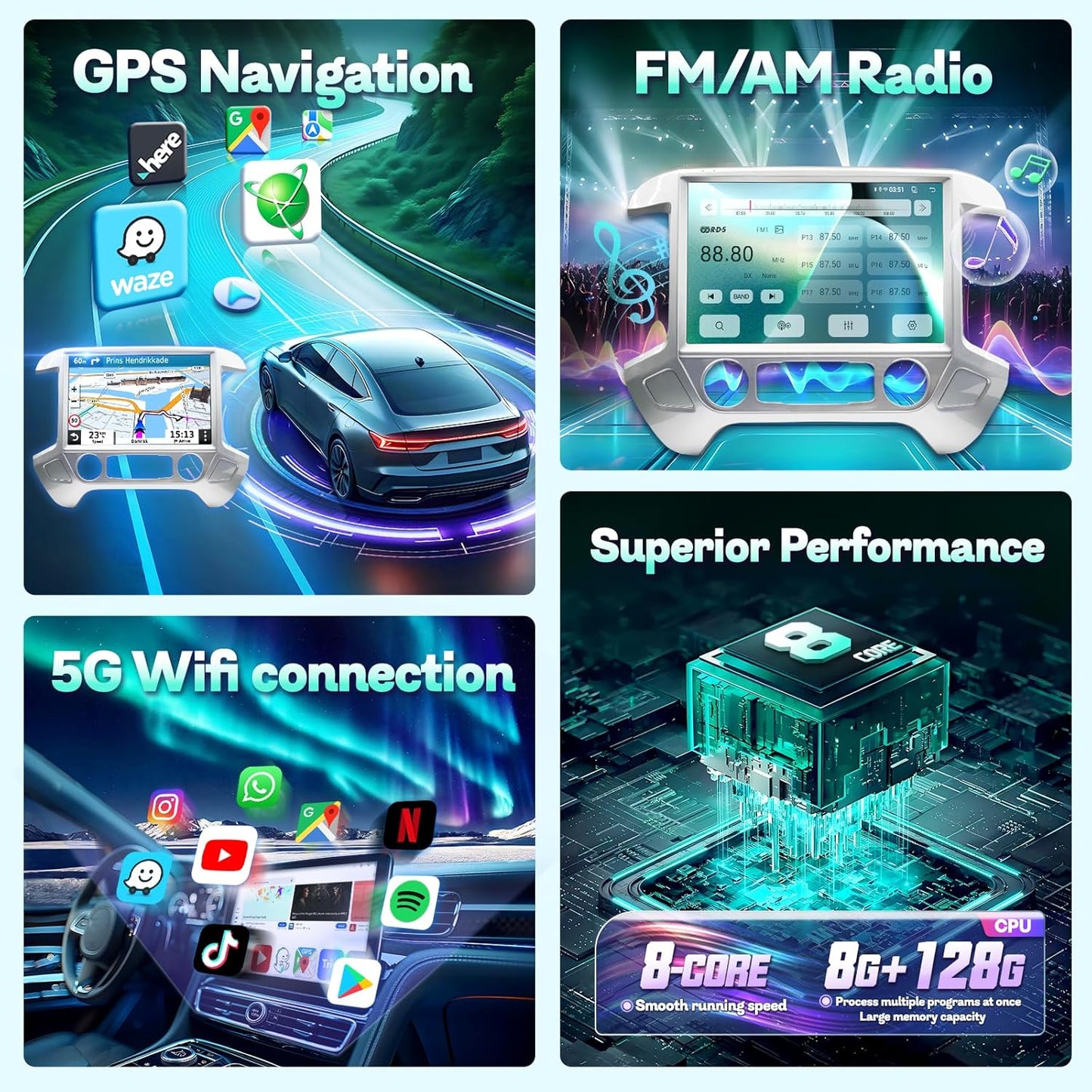 13.1" 8Core 8+128G Car Stereo Radio for Chevy Silverado GMC Sierra 2014-2018,5Ghz WiFi Android 12 Touch Screen Radio with Wireless CarPlay Android Auto BT DSP 48EQ Backup Camera,Silver