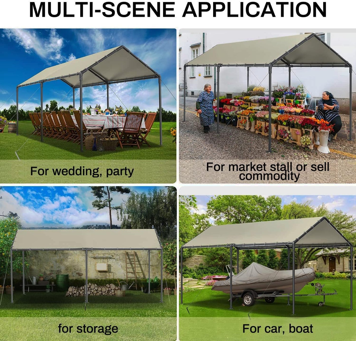 Grezone 10 x 20ft Heavy Duty Carport,Portable Car Tent Garage,All Season UV Resistant Car Canopy for Auto,Truck,Boat,Car (Beige)