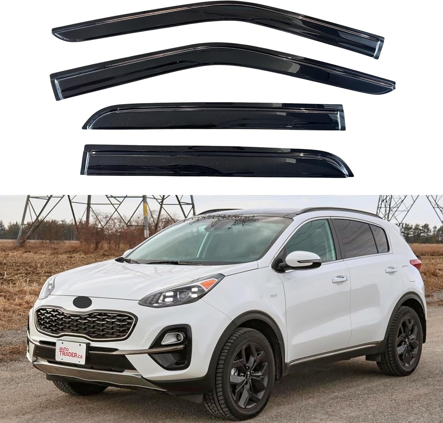 KPY Window Visor Compatible with Kia Sportage 2017-2022, 4PC Rain Guard Side Window Vent Deflectors Tape-On Mugen Style, 2017 2018 2019 2020 2021 2022