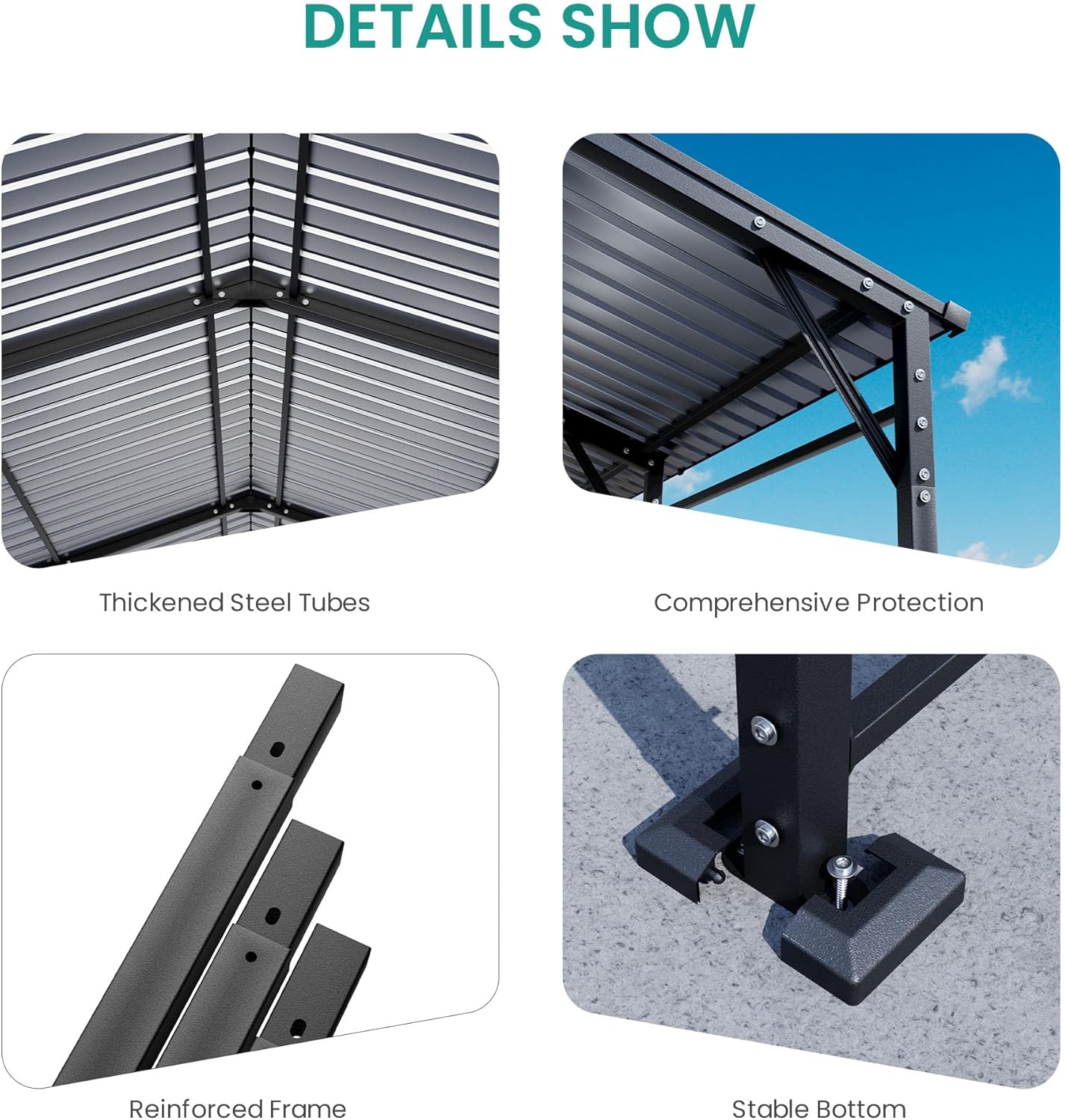 SUNBURY 10 x 20 ft Metal Carport with Galvanized Steel Roof, Heavy Duty Metal Carports Canopy, Outdoor Garage Car Shelter Shade for Pickup, Boat, Car and Tractors, Grey