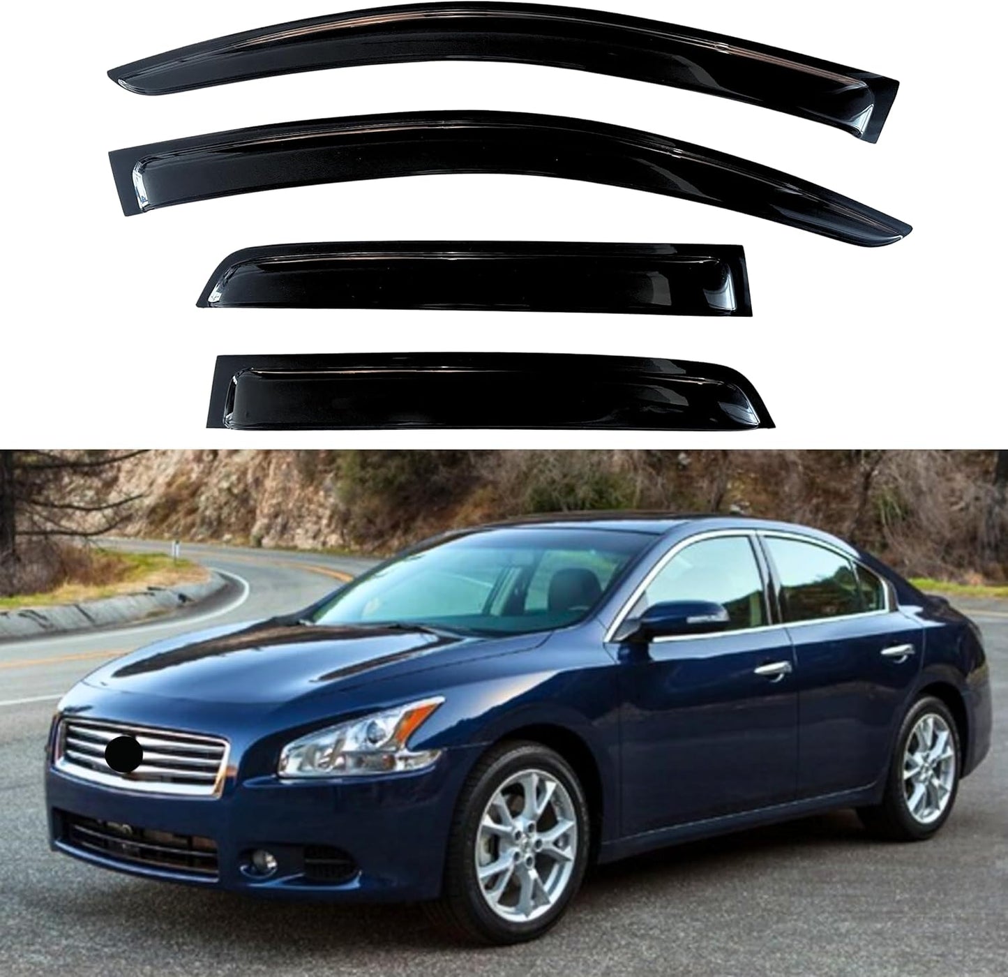 KPY Window Visors Compatible with Nissan Maxima 2009-2015, 4PC Rain Guard Side Vent Deflectors Tape-On Style, 2009 2010 2011 2012 2013 2014 2015