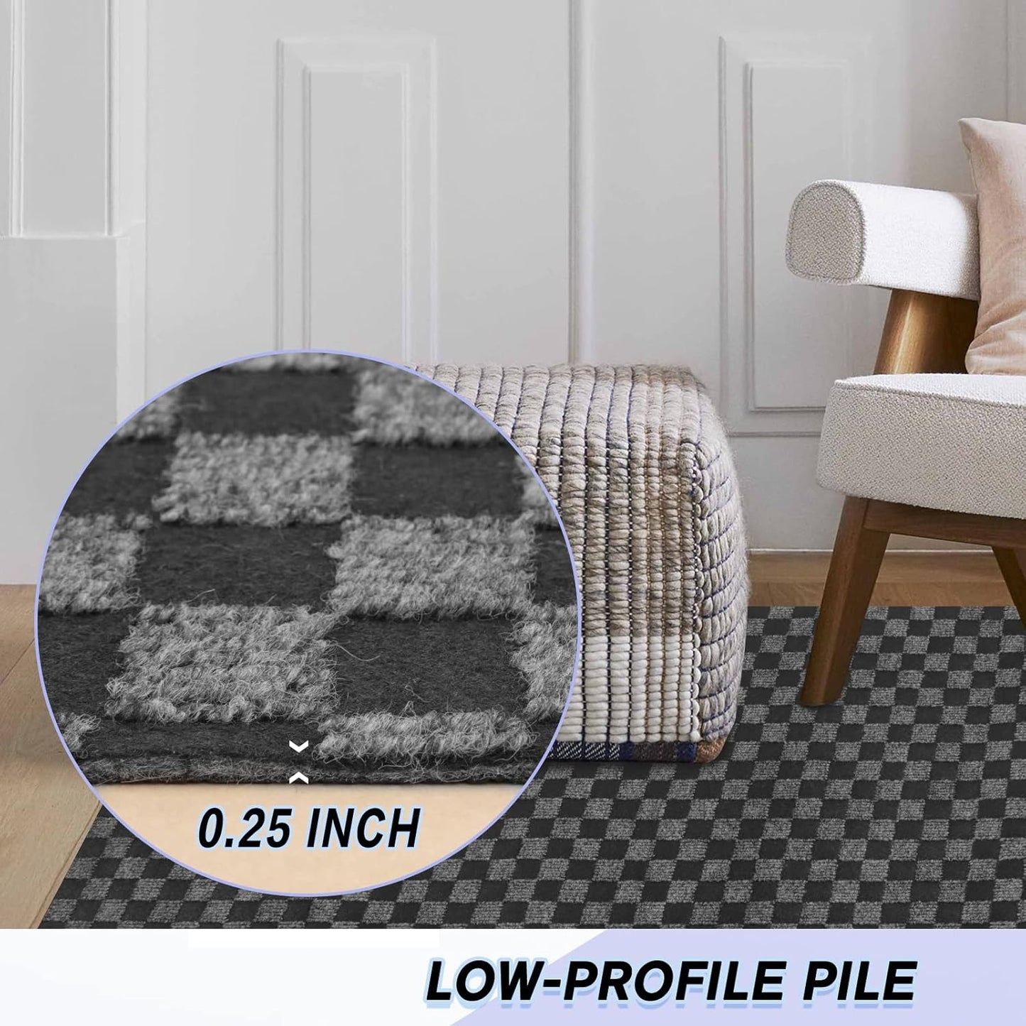 Custom Size Backed Non-Slip Area Rugs Runner, Easy Clean, Waterproof Runner Rugs for Hallway Entryway, Kitchen, Laundry, 4FT x 51FT, Gray Checkered