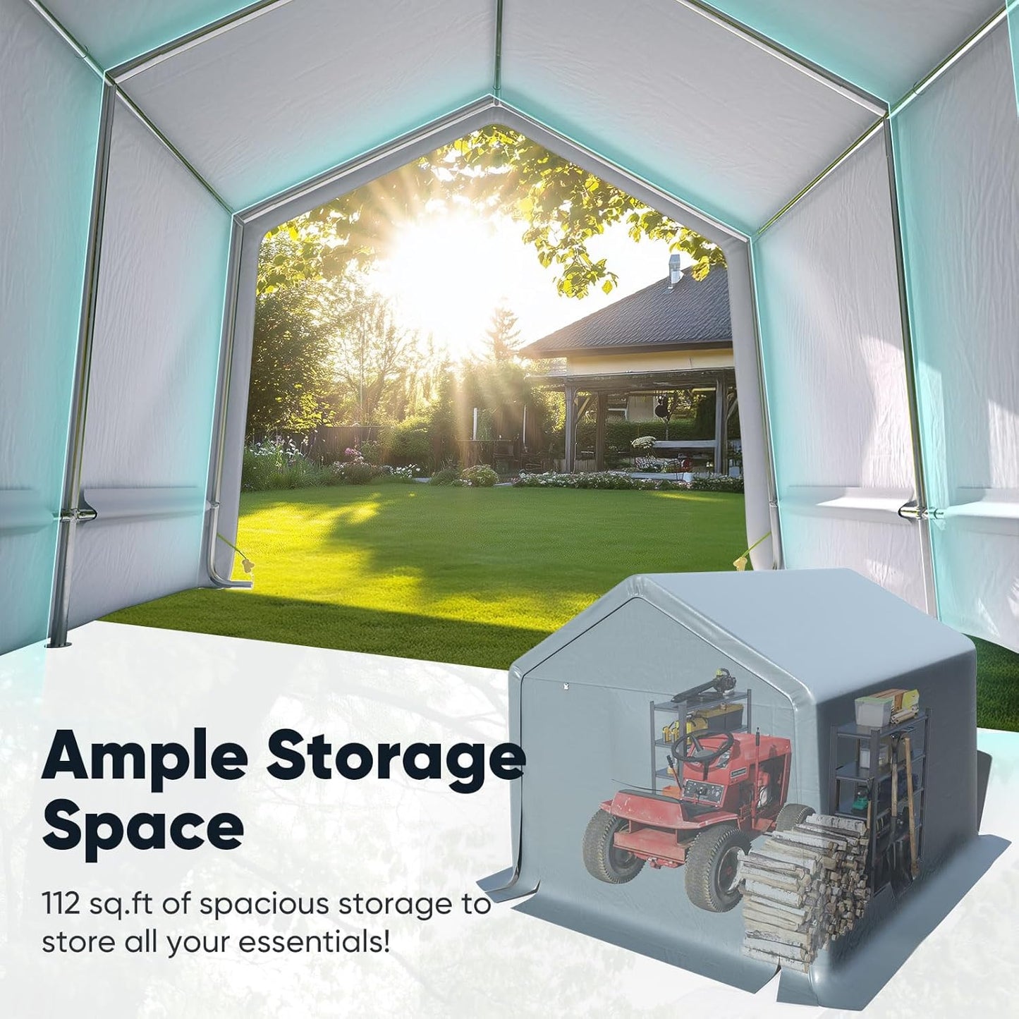 Quictent Heavy Duty 10x10FT Carport Shelter with Roll-Up Mesh Windows & Reinforced Frame, Portable Garage Canopy for Motorcycle Storage, Outdoor Equipment, Patio Furniture Cover - Dark Gray