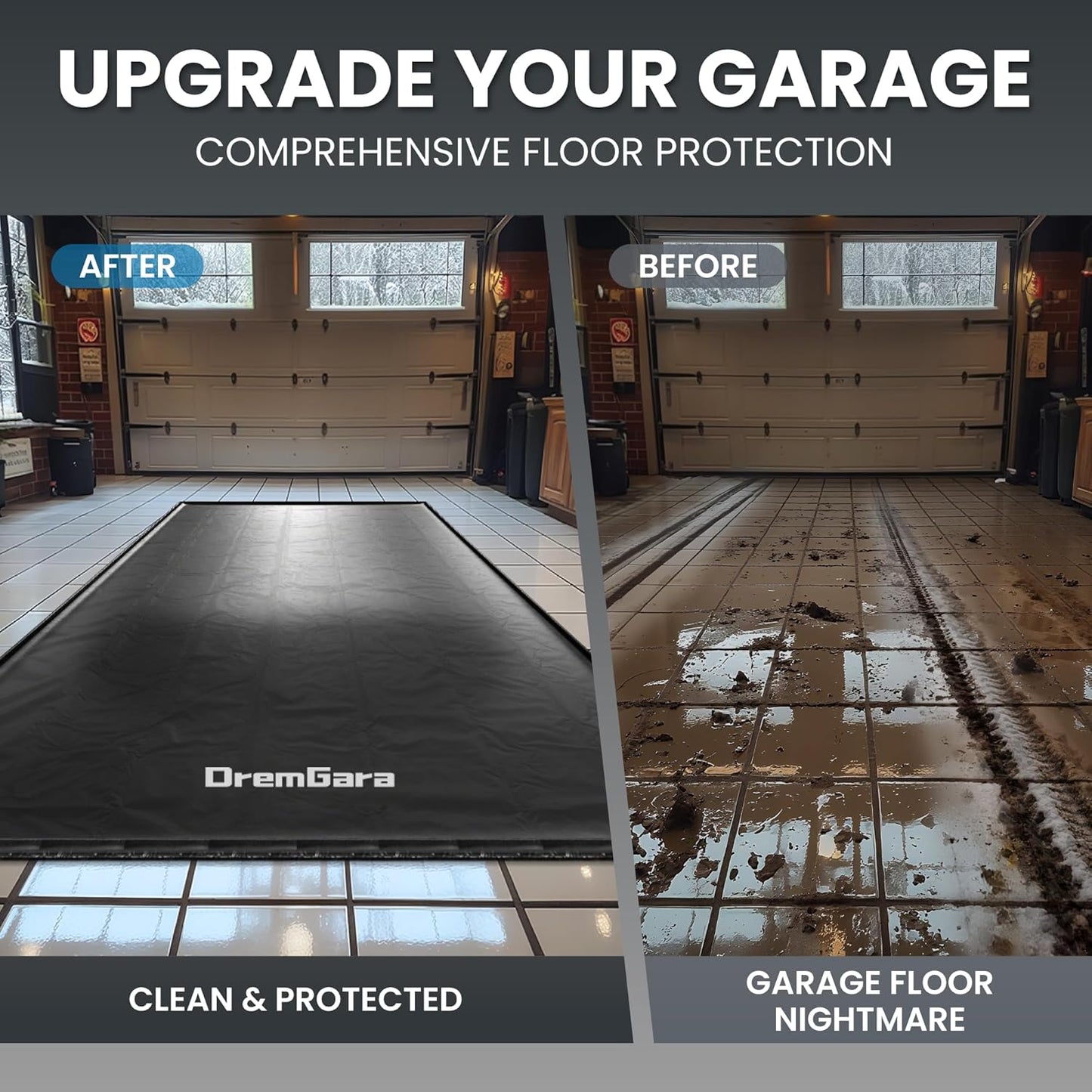 Easy to Clean Heavy-Duty PVC Garage Floor Mat with Waterproof Containment Protection for Cars SUVs Trucks Parking Garages Non-Slip Durable Containment Mat Multiple (7'9"x16')