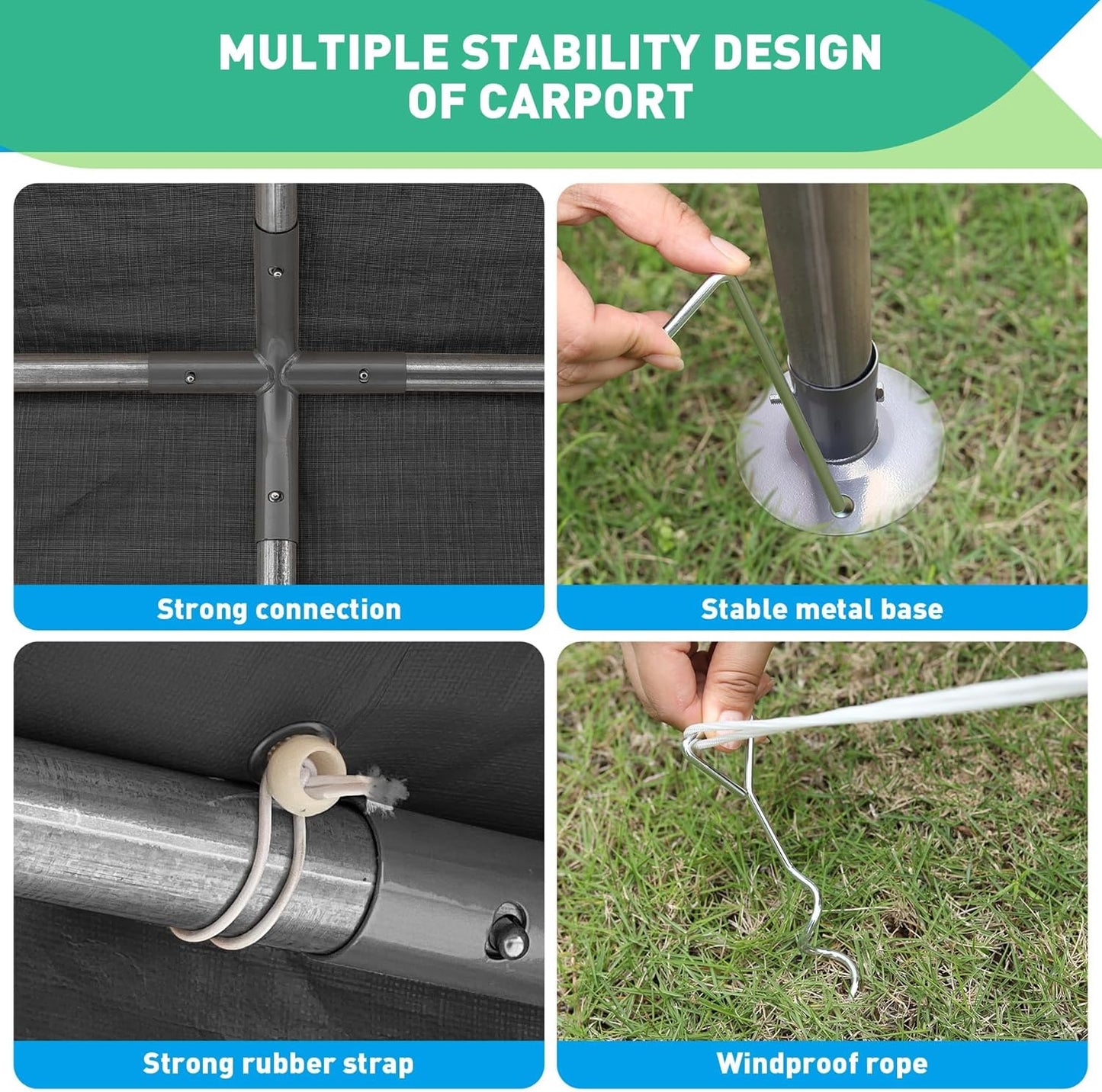 12X20 Ft Heavy Duty Carport Canopy, Portable Garage, Car Tents, Easy to Assemble, Reinforced Structure, with Hanging Edge, Applicable to Car, Bike, Boat, Party (Gray)