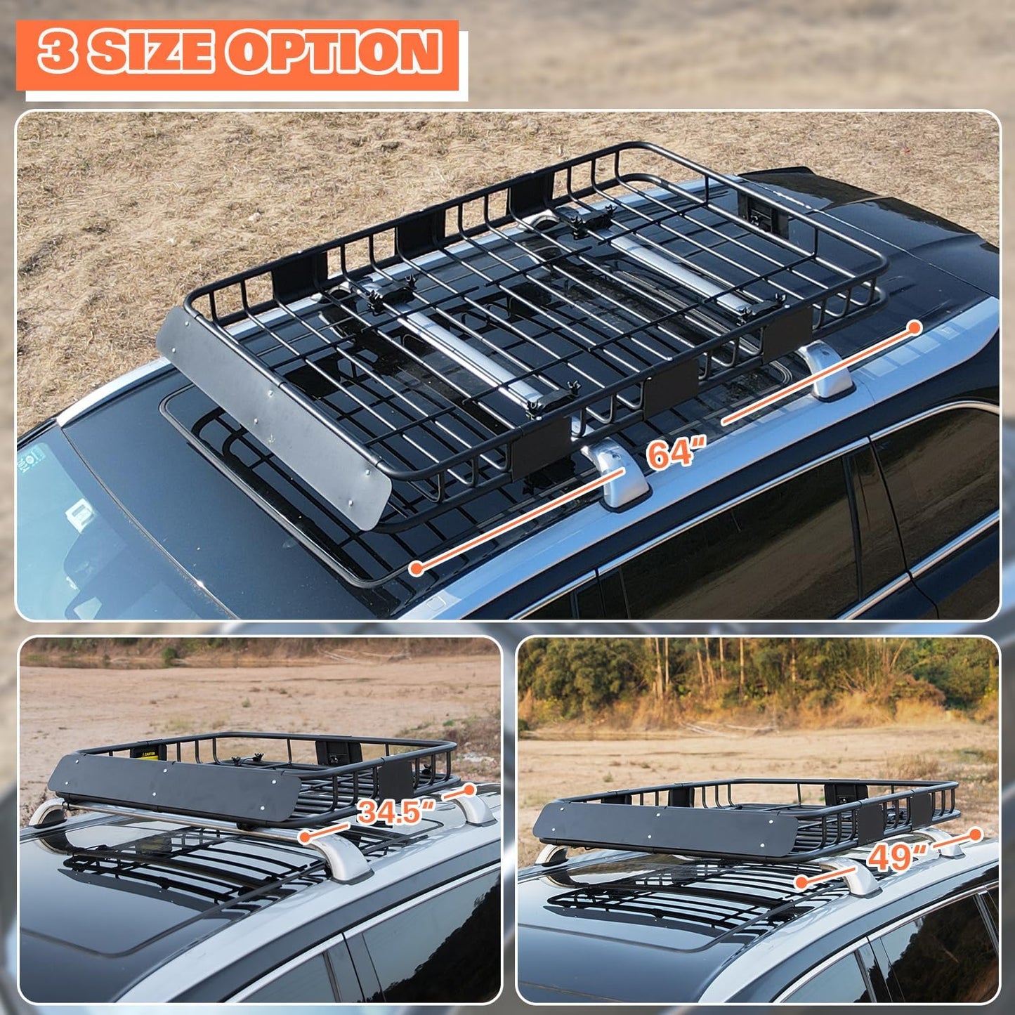 WEIZE Roof Rack Carrier Basket Universal Rooftop 64" x 39" x 5" Large Size Roof Rack + Waterproof Bag, Cargo Net with Attachment Hooks, Ratchet Straps for SUV, Truck