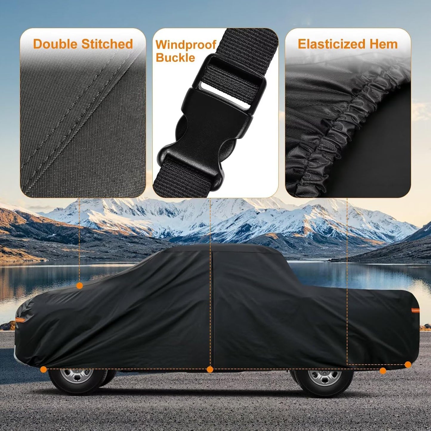 Kayme Truck Cover Custom Fit GMC Sierra(1988-1992) Extended Cab Long Bed. Full Exterior Heavy Duty Outdoor Pickup Truck Car Cover Waterproof All Weather.Car Tarp for Wind Sun Dust Protection.Black