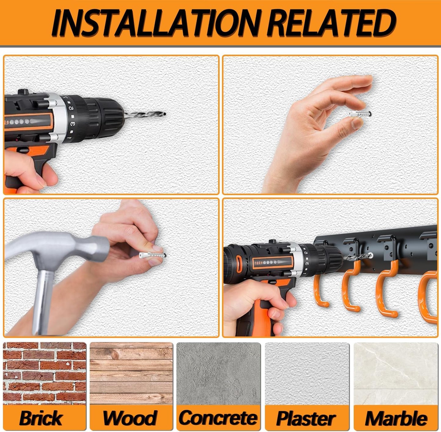 3-H 12×16" All Metal Garden Tool Organizer Wall Mount, Broom Holder Wall Mount for Garage, Shed, Garden, Basement Hanging and Organizing Rake, Mop, Shovel, Hose (12Pack)