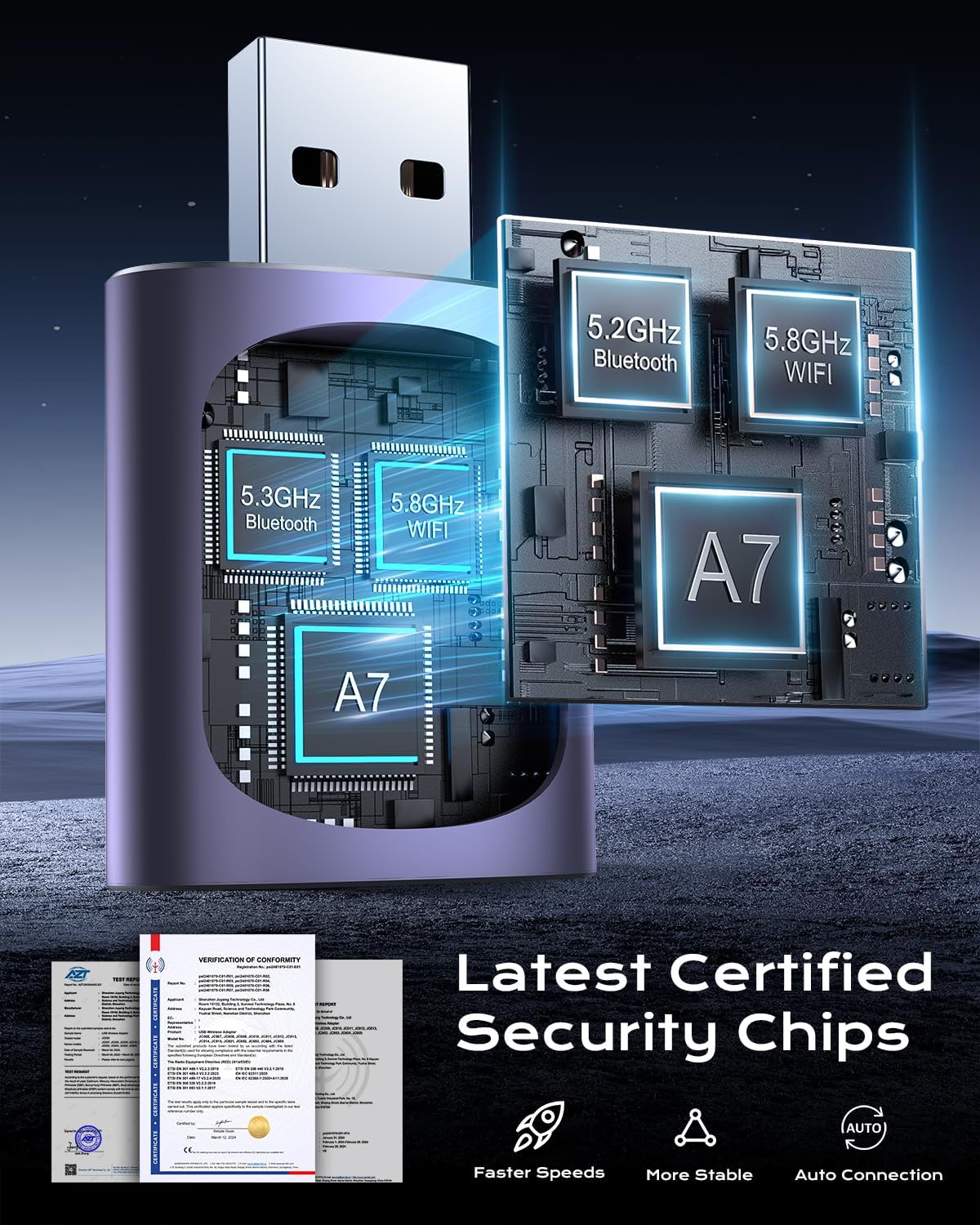 AuroraLink Wireless Carplay & Android Auto Adapter 2-in-1 Stable & No Delay Carplay Wireless Adapter Convert Wired to Wireless Car Play Dongle for iOS 10+/Android 11+ (Purple)