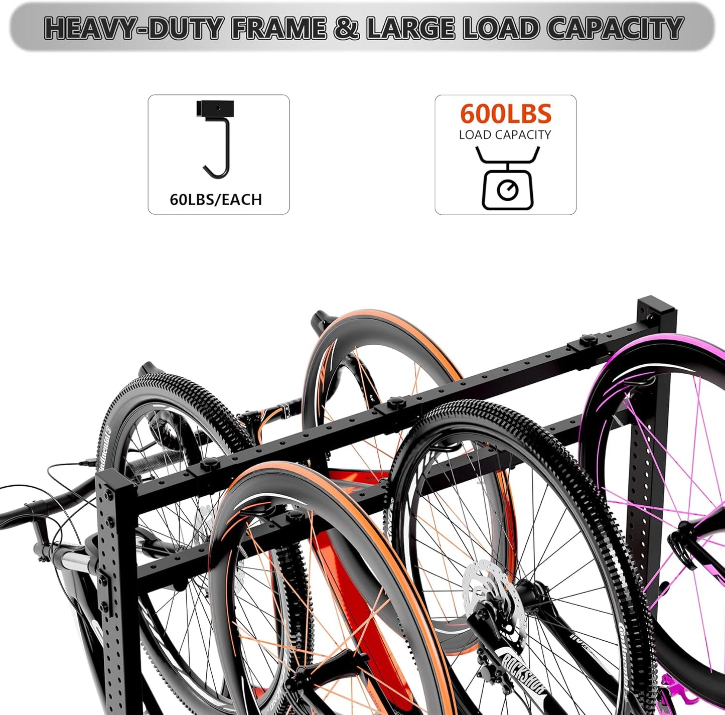 Freestanding Bike Storage Rack, Heavy-Duty Steel Vertical Bike Rack for Indoor Outdoor Floor Stand Max 8 Bike Bicycle Organizer, 600LBS Bike Storage Rack for Home and Garage