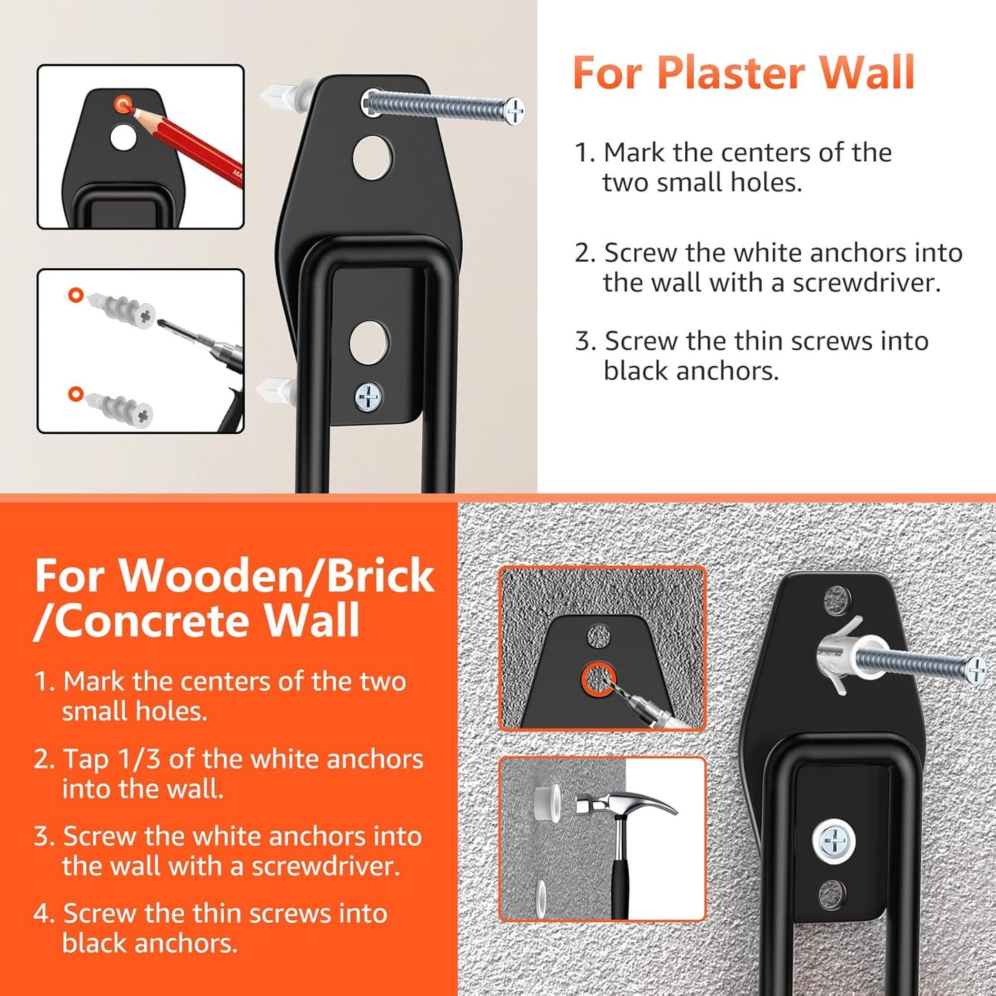 4 Pack 4.7x2.6 Inch Utility Steel Wall Mount Heavy Duty Garage Hooks with Anti-Slip Coating,Storage More Yard,Garden and Power Tools and for Hanging Hose,Ladder and Bike