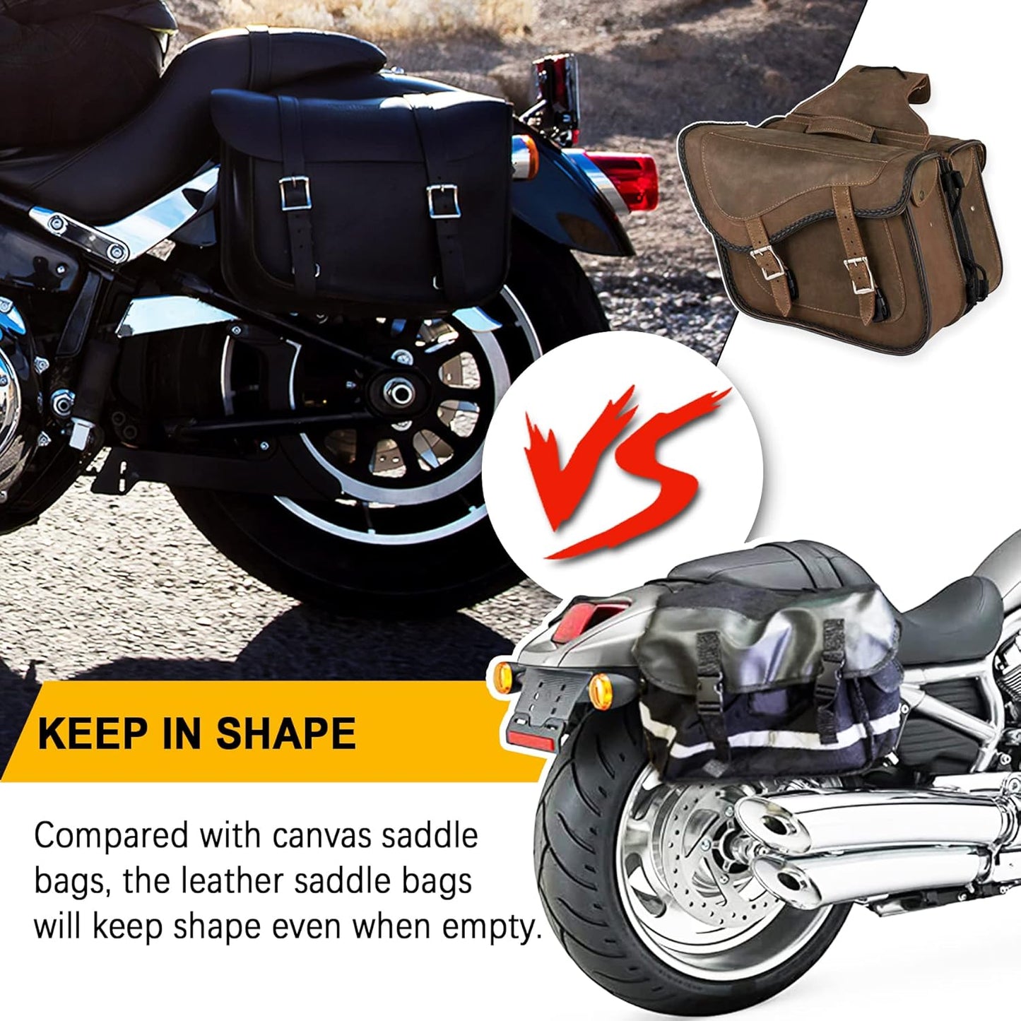 Dream Apparel Naked Cowhide Leather Motorcycle Saddle Bags Throw Over Saddlebags, Motorcycle Side Bags for Honda Shadow Sportster Softail Dyna V-star (Brown, No Studs)