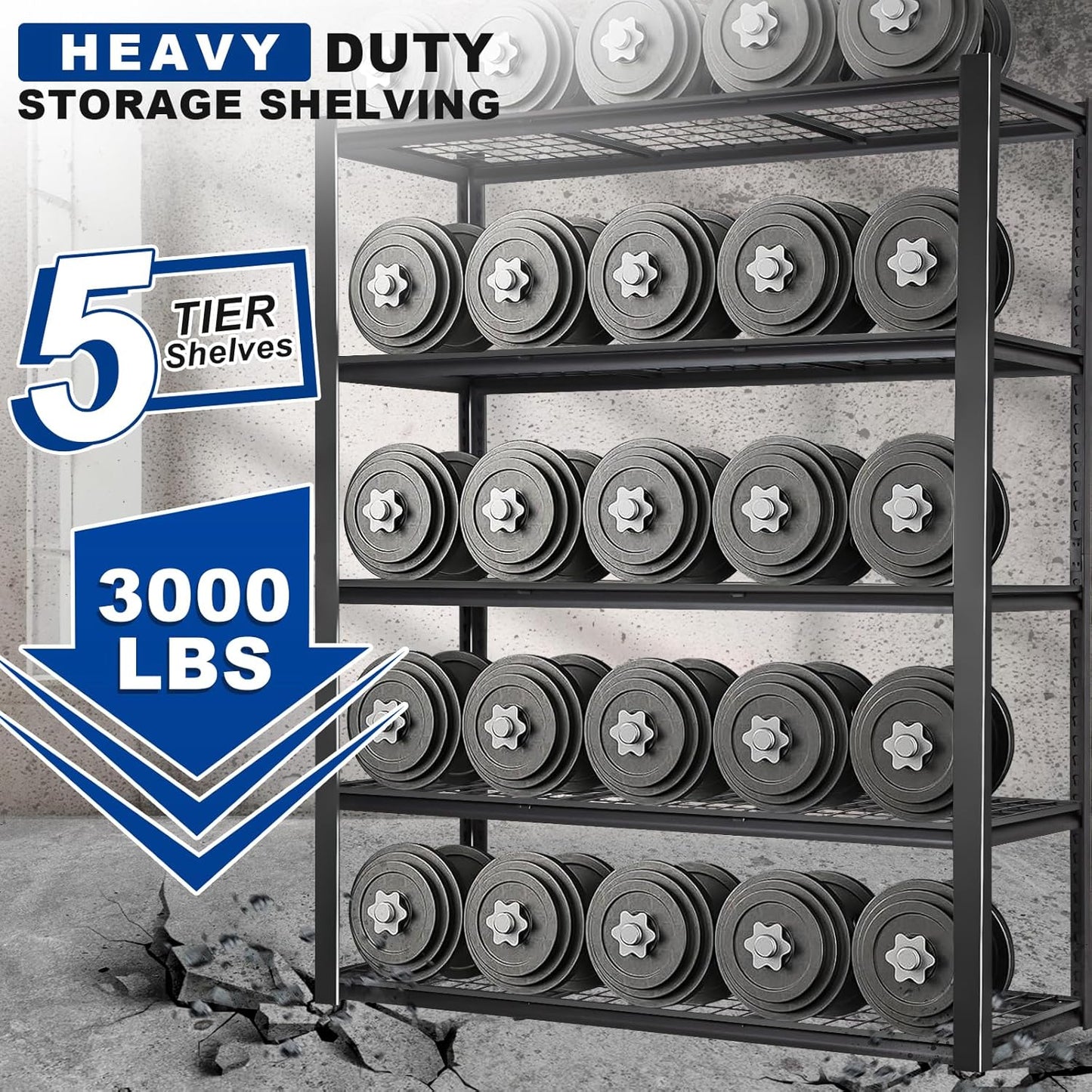 BILT HARD 48" W Garage Shelving 3000 LBS, 72" H x 18" D Storage Shelves, 5-Tier Industrial Heavy Duty Storage Shelves, Steel Shelving with Adjustable Rack, Black