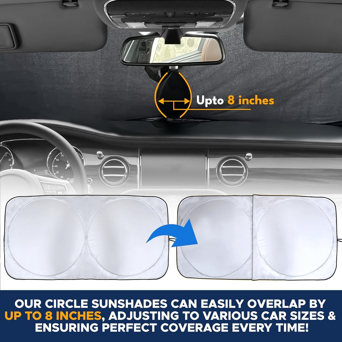 EcoNour Car Front Windshield Sun Shade for Car | SUV Accessories for Maximum Sun and Heat Protection | UV-Blocking Windshield Dash Cover & Sun Visor for Cooler Interior | Large (64 x 34 Inches)