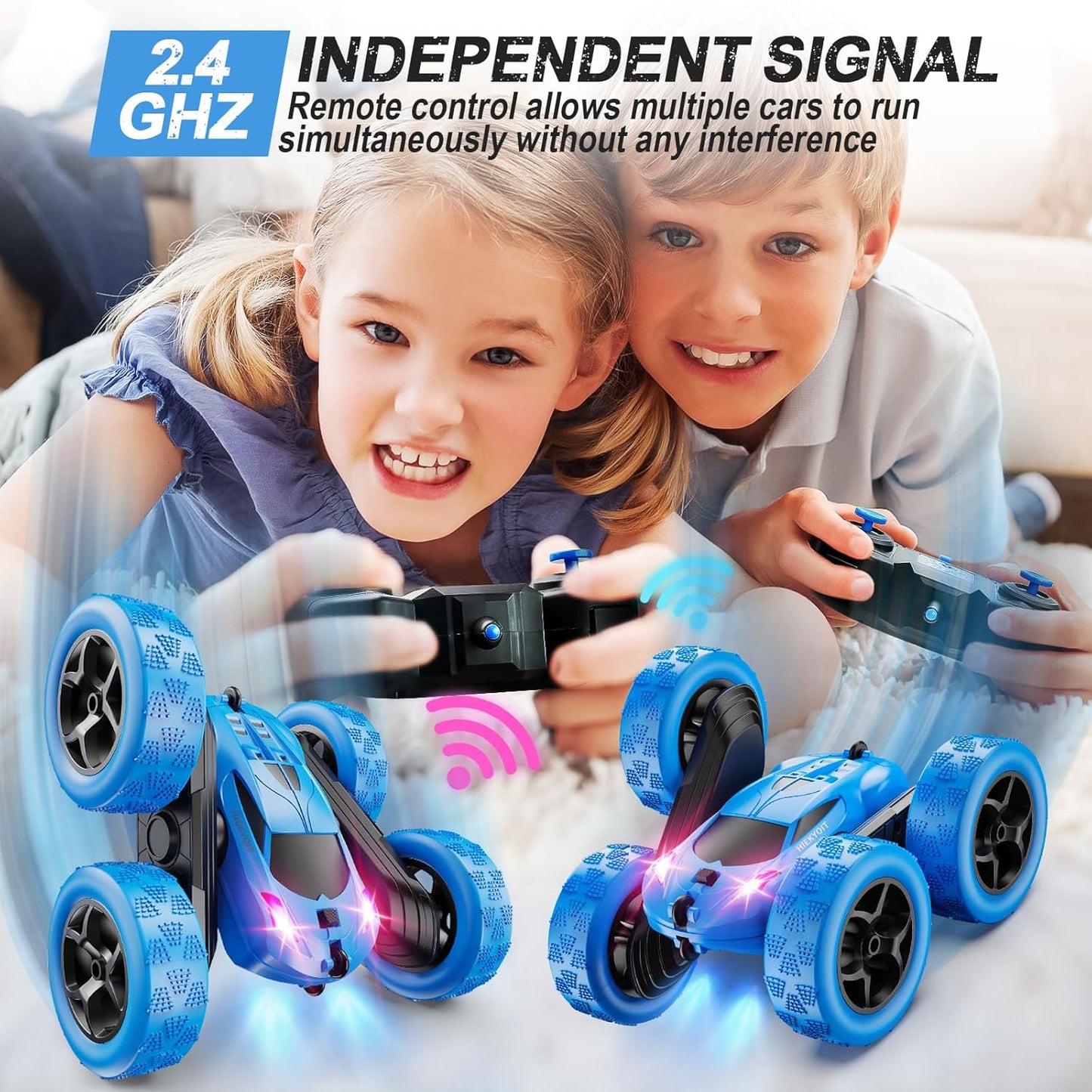 Remote Control Car, RC Cars Toys for 6-12 Year Old Boys, Off Road RC Stunt Car 4WD 360° Rotating Remote Control Cars for Kids, Boys for Birthday, Christmas Blue