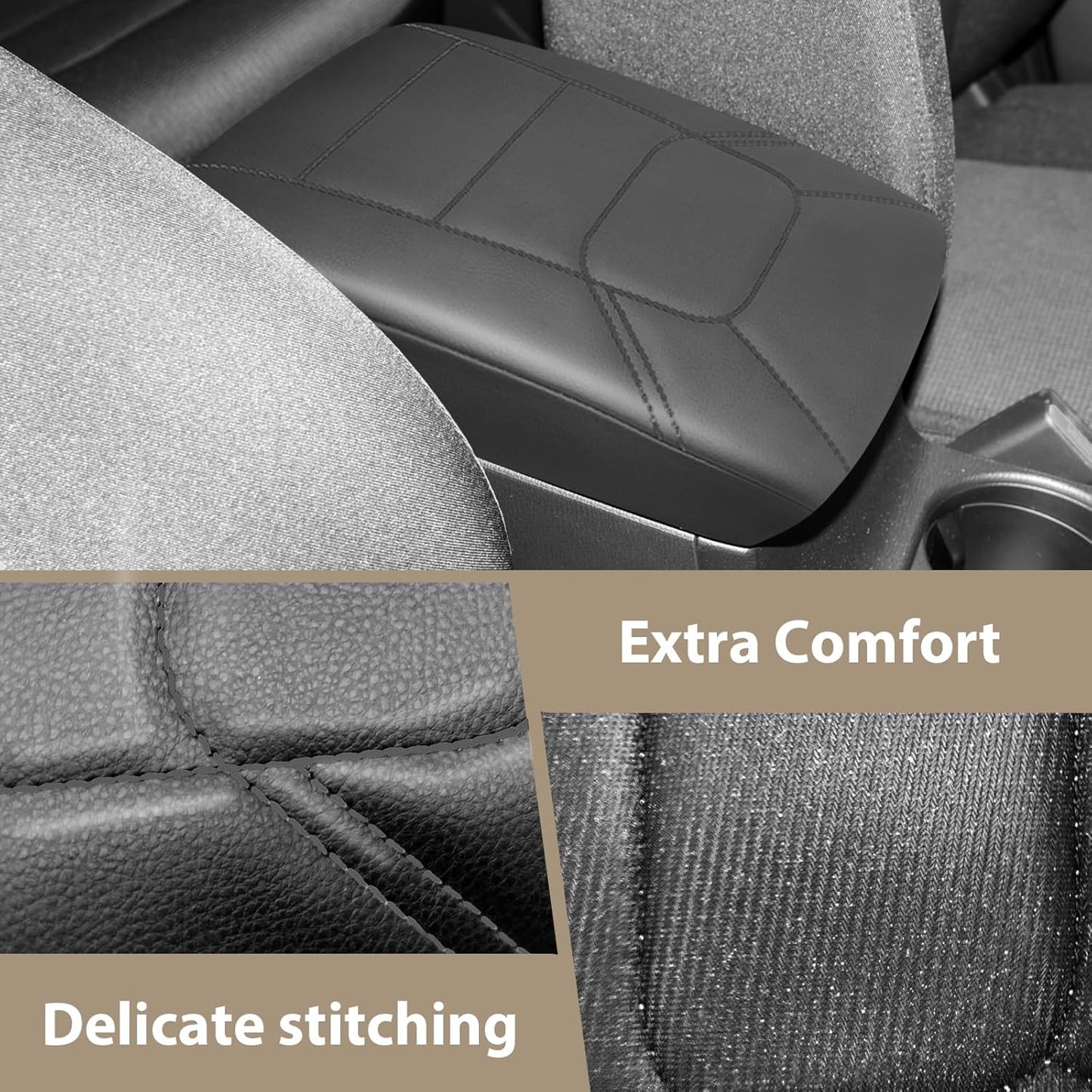 Muslogy Armrest Pad Center Console Cover Compatible with Mazda CX-5 2025 2024 2023-2017 CX5 Accessories Middle Console Cover Cushion Vegan Leather Armrest Lid Protector (Black/Black Stitching)