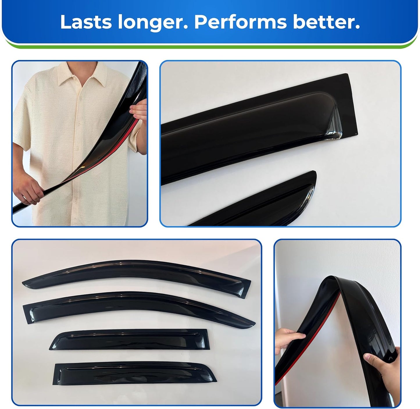 KPY Window Visor Compatible with Ford Ranger SuperCrew 2019-2024, 4PC Rain Guard Side Window Vent Deflectors Tape-On Style, 2019 2020 2021 2022 2023 2024