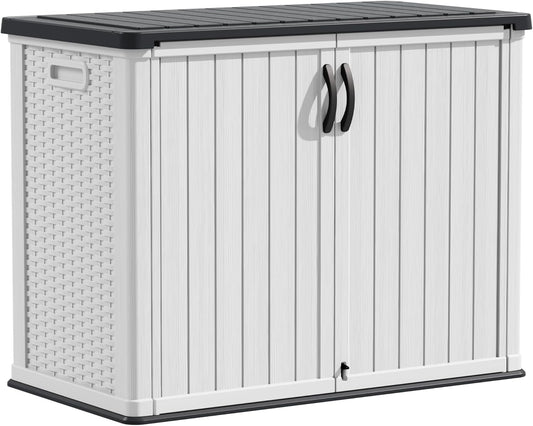 Devoko Outdoor Storage Cabinet 26 Cu Ft with Lockable Doors, Horizontal Storage Shed Waterproof Patio Tools Storage Box for Sofa Cushions, Gardening Tools and Accessories (White)