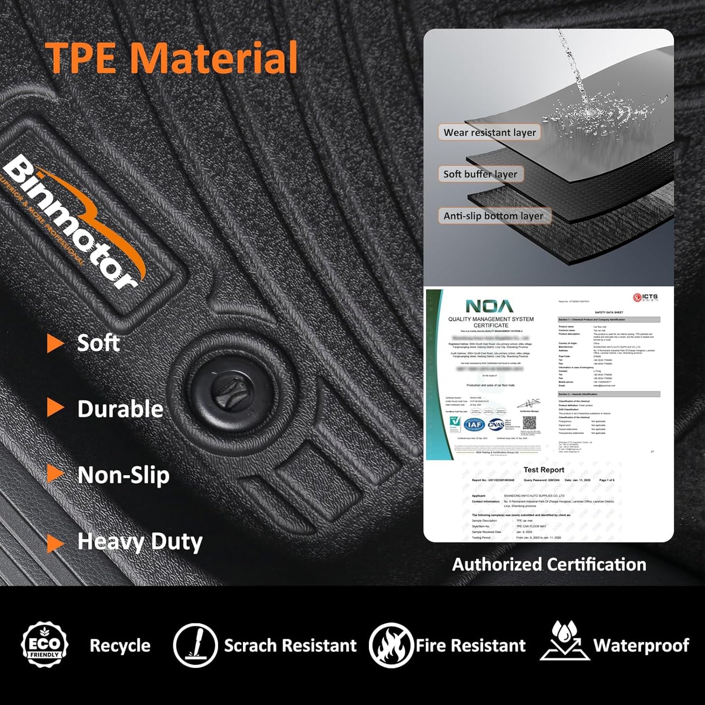 Binmotor-Floor Mats for 2015-2022 Chevy Colorado Crew Cab/GMC Canyon, TPE All Weather Protection Heavy Duty Floor Liners for Chevy Colorado-Black