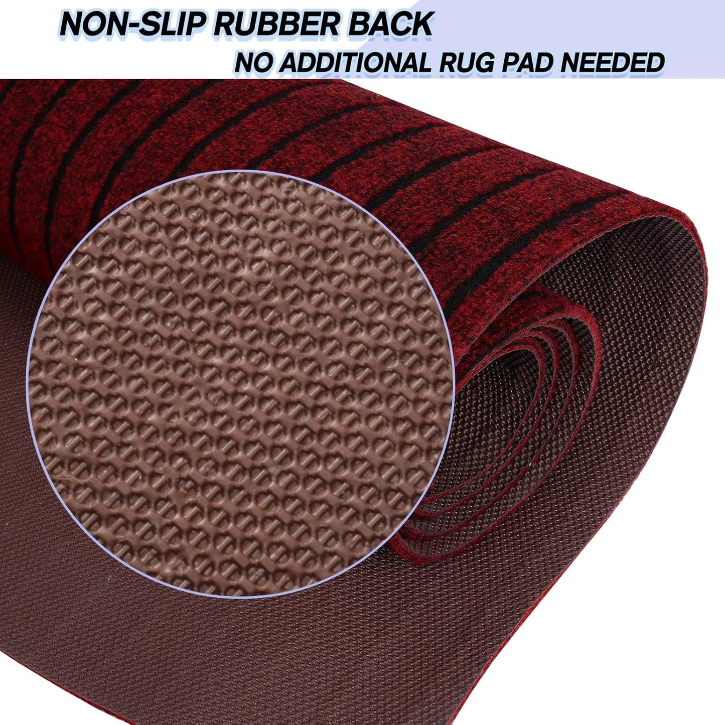Custom Size Backed Non-Slip Area Rugs Runner, Easy Clean, Waterproof Runner Rugs for Hallway Entryway, Kitchen, Laundry, 2FT x 62FT, Red Stripe