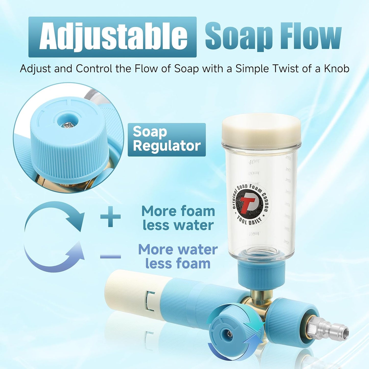Tool Daily Foam Cannon with Dual Connector Accessory, Original Soap Cannon for Pressure Washer, 5 Power Washer Nozzle Tips, 1/4 Inch Quick Connect