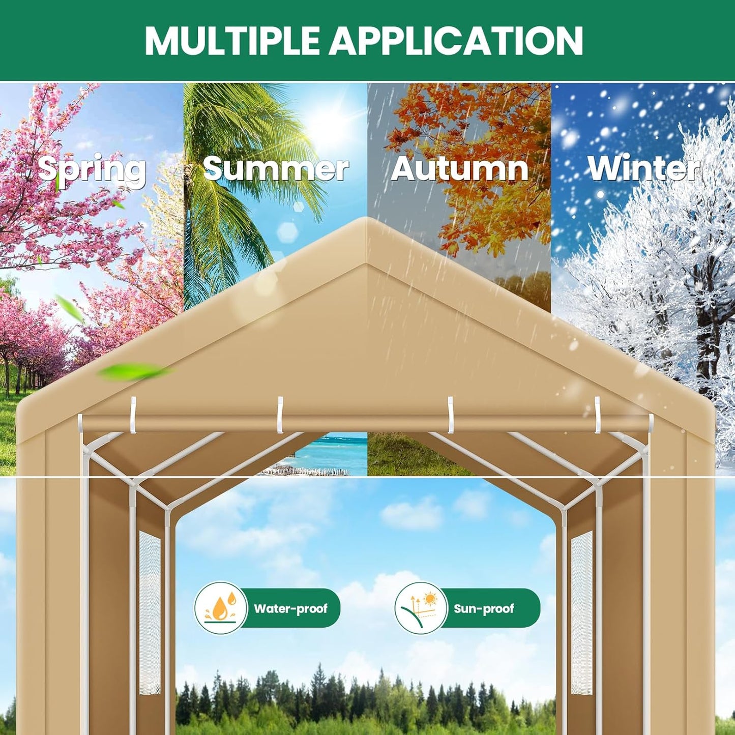 COBIZI Carports 10x20 Heavy Duty Car Canopy Garage with Removable Sidewalls & Doors, Galvanized Frame Portable Carport Canopy with Built-in Sandbags & All-Season Tarp for Car Boat Truck, Khaki