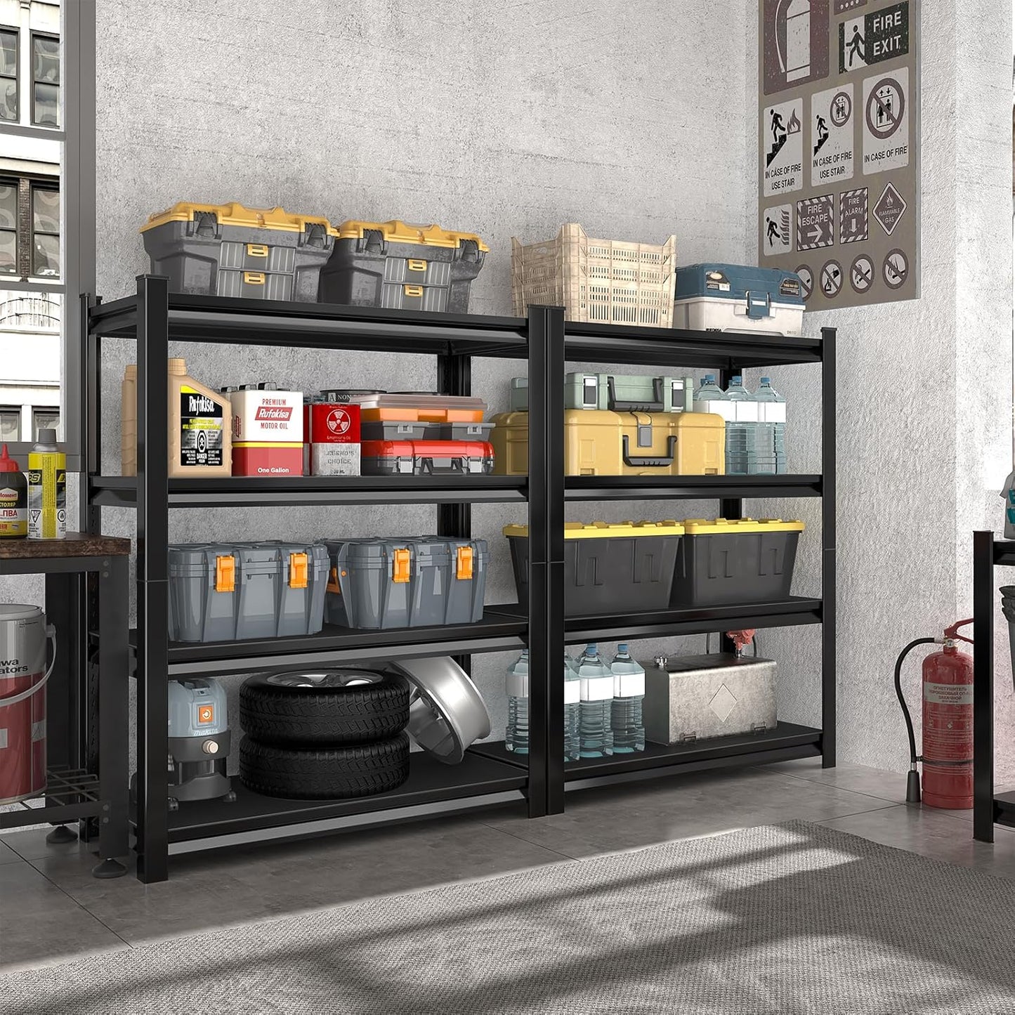 40in Wide Garage Shelving Heavy Duty，2000lbs Large Loads Adjustable Garage Storage Shelves,All Metal Storage Racks and Utility Rack Shelves, 40”W x 16”D x 72”H (Black)