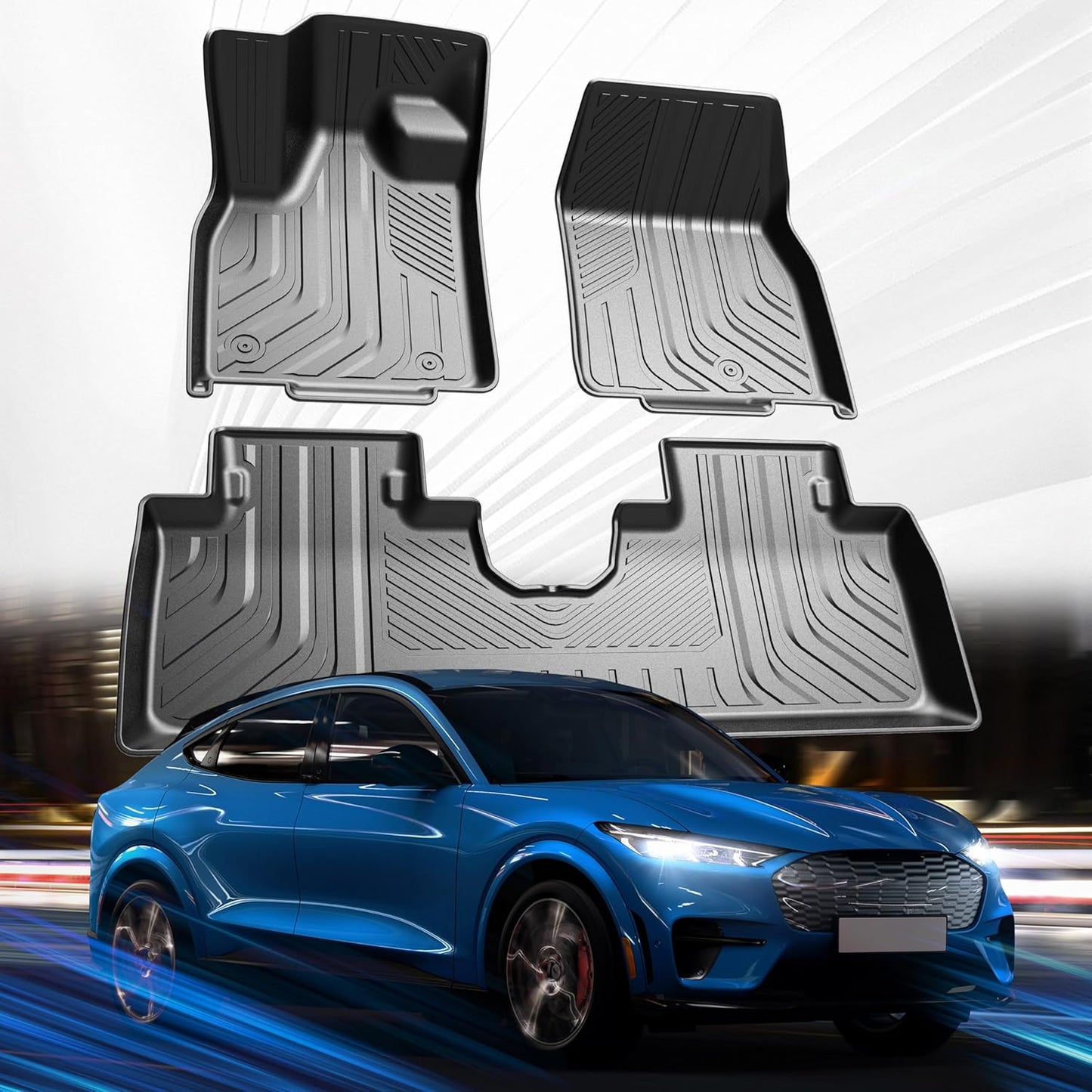 Car Floor Mats for Ford Mustang Mach-E 2021-2024 2025 Accessories,TPE All Weather Protection Floor Mats,Custom Fit 1st&2nd Row Car Floor Liners Set,Heavy Duty Accessories,Black