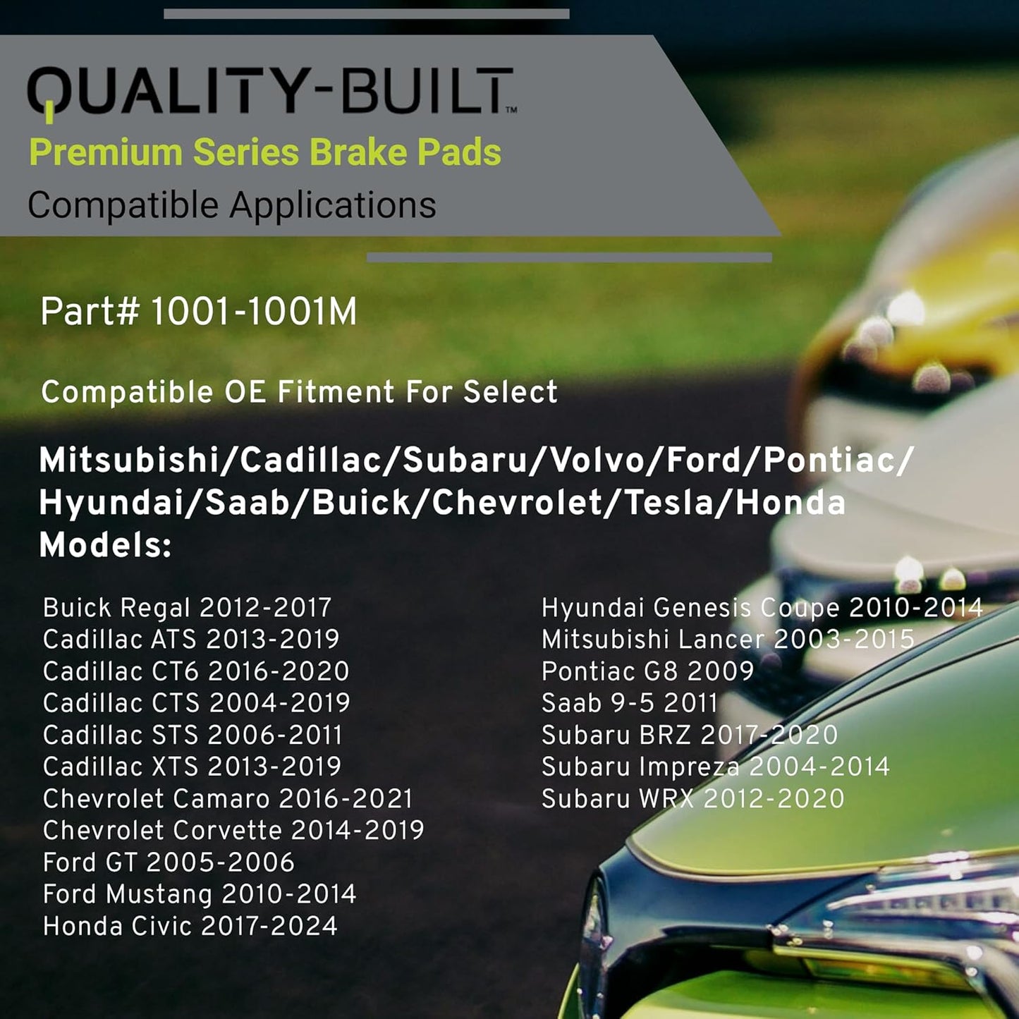 Premium Semi-Metallic Front Brake Pads (1001-1001M) Compatible with 2003-2024 Cadillac/Chevrolet/Ford/Honda/Subaru/Toyota (ATS/BRZ/Camaro/Civic/Corvette/CT6/CTS/Mustang/WRX & More)
