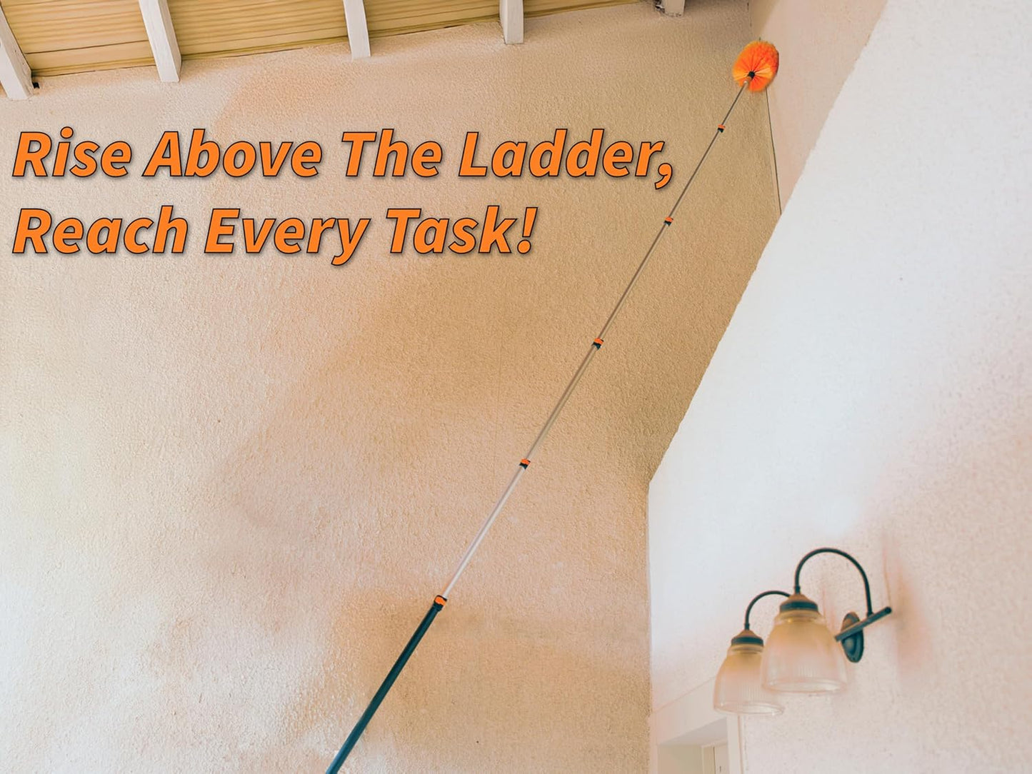 30 Foot High Reach Duster Kit with 5-24 ft Extension Pole // High Ceiling Duster Cleaning Kit with Telescopic Pole // Cobweb Duster // Feather Duster and Ceiling Fan Duster // The Ultimate Dusting Kit