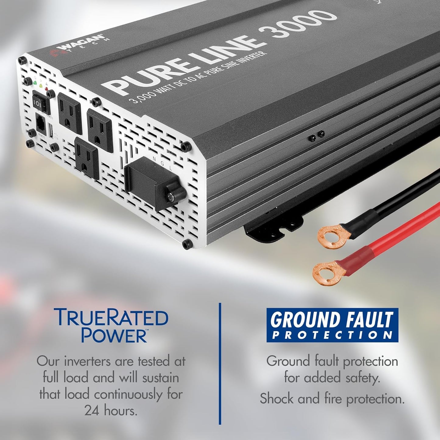 Wagan EL3810 Pure Line 3000 watt Power Inverter 6000 Watt Peak Surge Power DC 12V to 110V AC Car Inverter ETL Certified