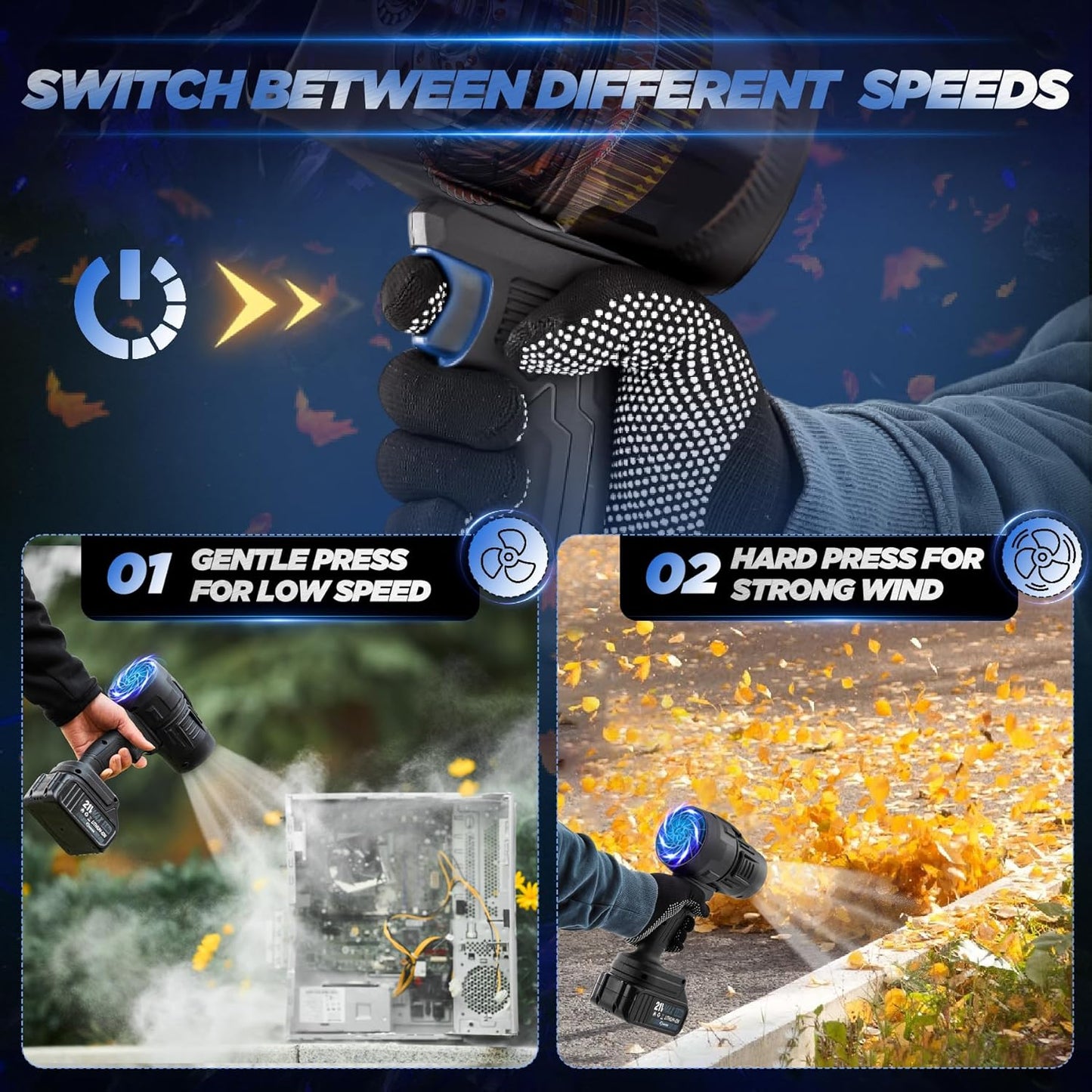 Saker Cordless Leaf Blower Portable Dust Cleaner Handheld Lightweight Blowers 180000 RPM with Adjustable Speed for Patio Cleaning, Drying,Camping Gift 2 Batteries BF170 Black