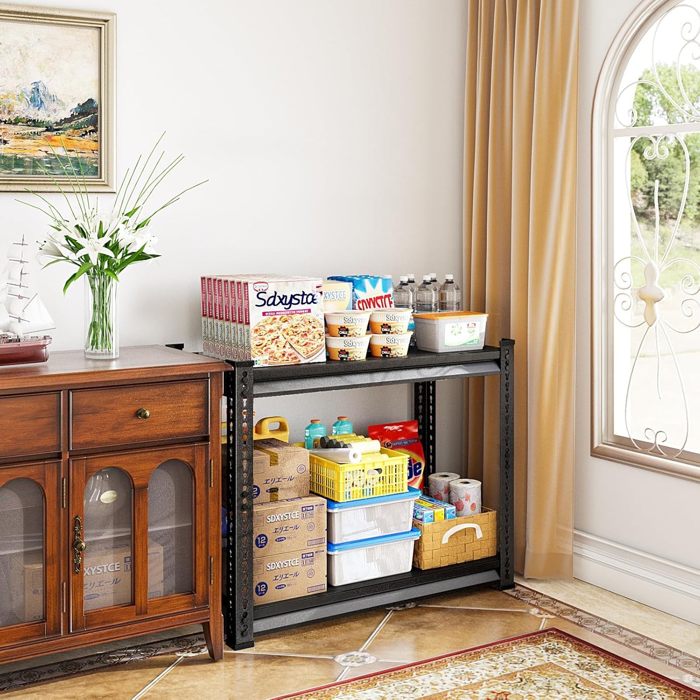 Garage Shelving Heavy Duty 880LBS Loads, 40" W Adjustable Garage Storage Shelves, 2-Tier Metal Shelving Units and Storage, Industrial Utility Shelf, 40" Wx16 Dx36 H,Black