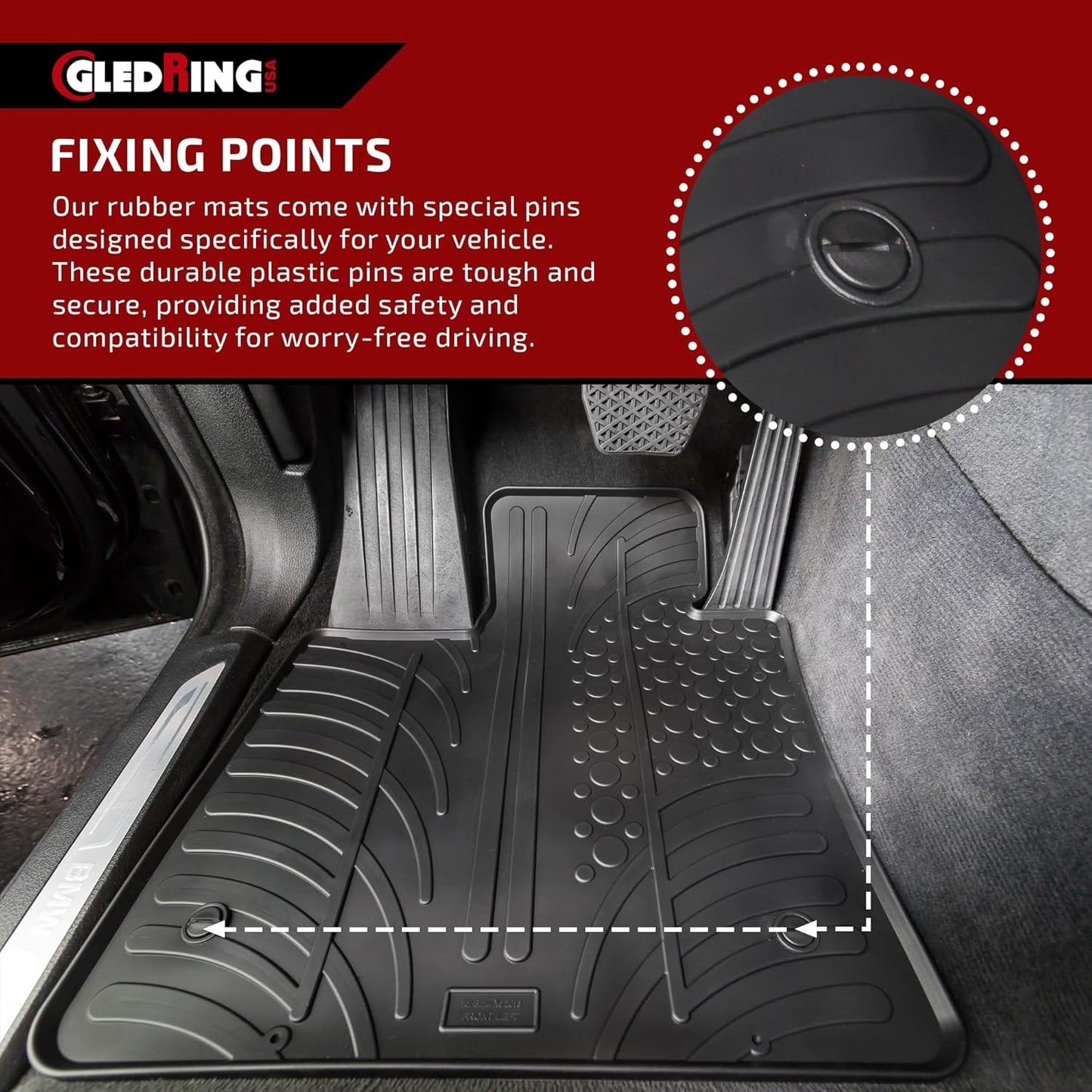 Gledring USA Custom Fit All-Weather Rubber Floor Mats Intended for Mercedes Benz C Class W204 2008-2014, No Trimming Required, Tailored Custom Fit, Protects from Rain, Mud, & Snow