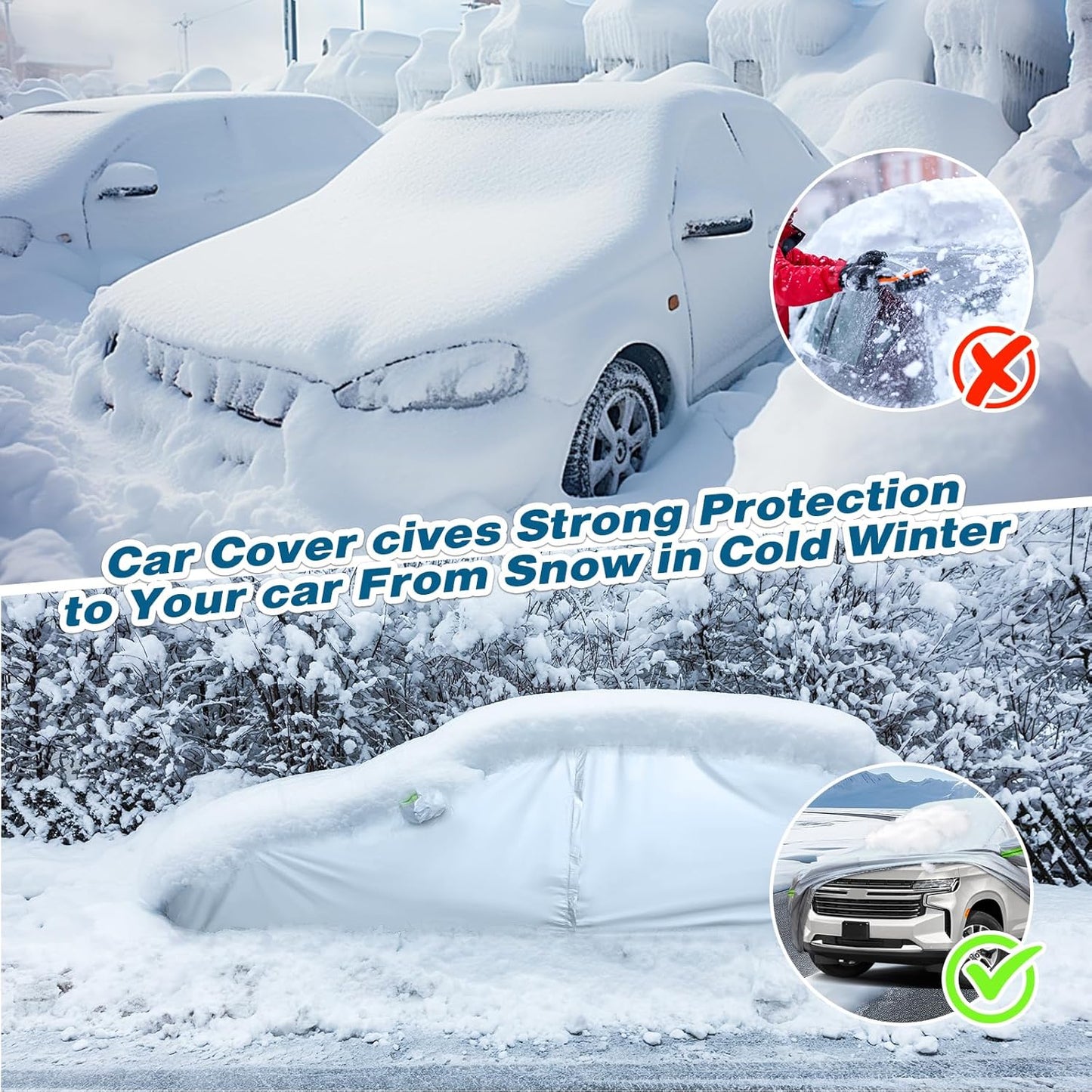 TUCAREST 6-Layers Full Car Cover Universal Premium Shell Zipper Design Waterproof All Weather Weatherproof UV Sun Protection Snow Dust Storm Resistant Outdoor with Straps (Fit for Sedan 197"- 208")