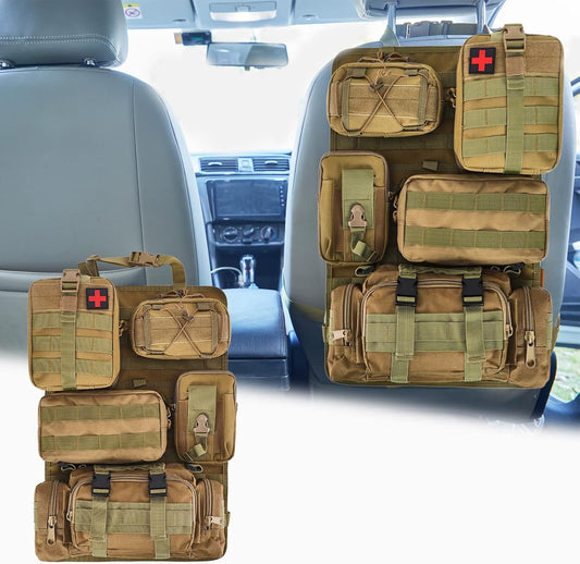Universal Tactical Seat Back Organizer Vehicle Molle Panel Organizer Storage Bag with 5 Detachable Molle Pouch for All Vehicel Such as Jeep,Truck,SUV, Car, Ford,Chevy etc