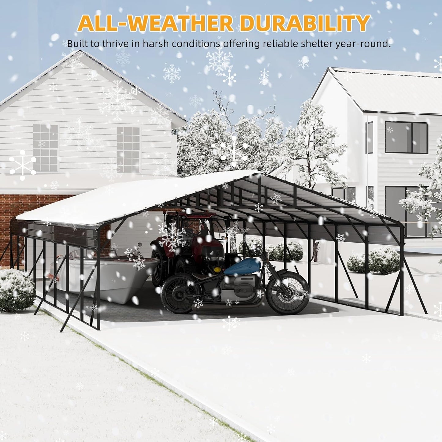 20 x 40 FT Metal Carport with Galvanized Steel Roof, Heavy Duty Metal Roof Carport with Enhanced Base, Tall MetalCarport Kits Garage for Tractors, Trucks, Boats, Cars