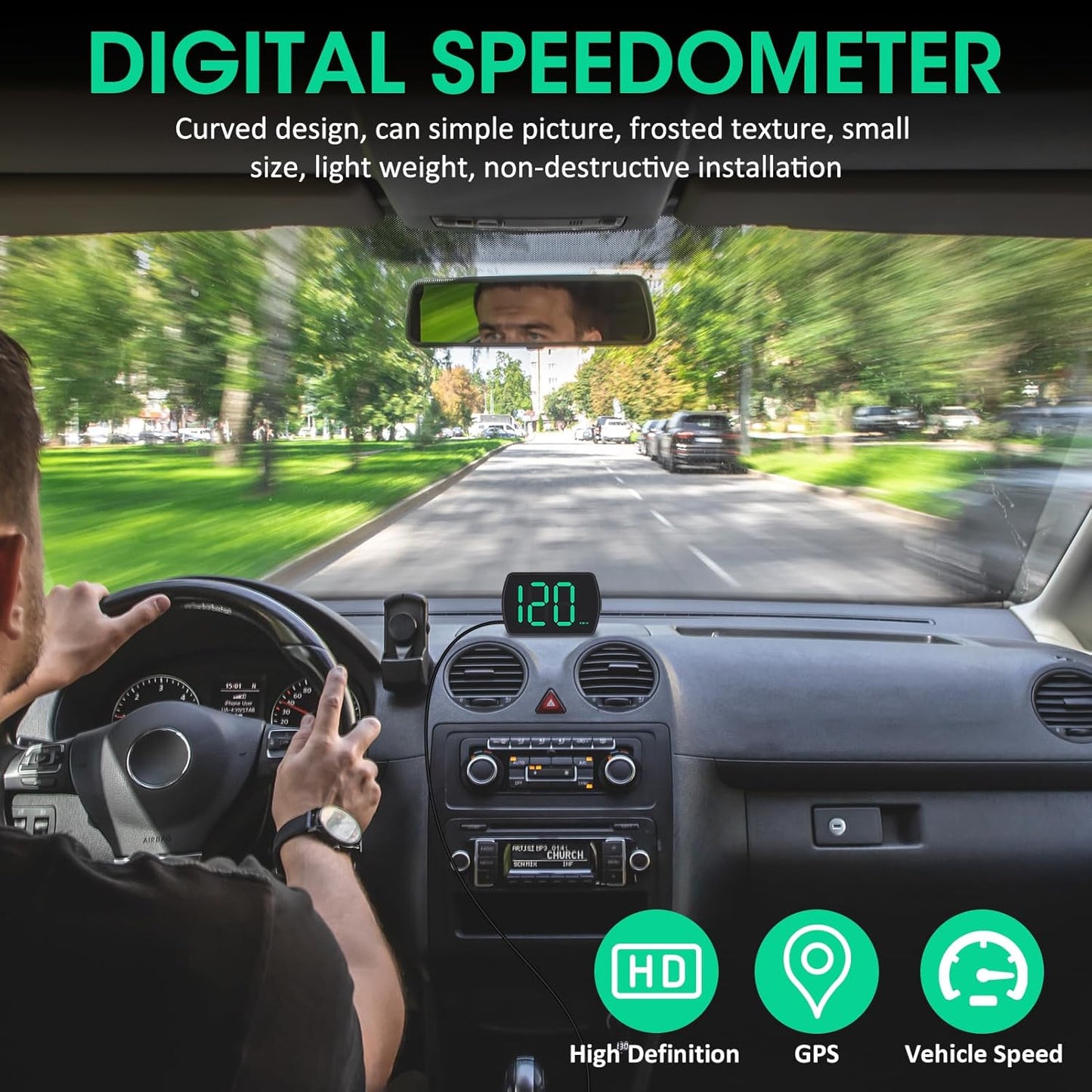 2 Pack GPS Digital Speedometer for Car MPH, Universal HUD Speed Meter with LED Large Font Head Up Display Car Accessories with USB Cable, Plug Play for Truck Motor SUV Golf Cart All Vehicles