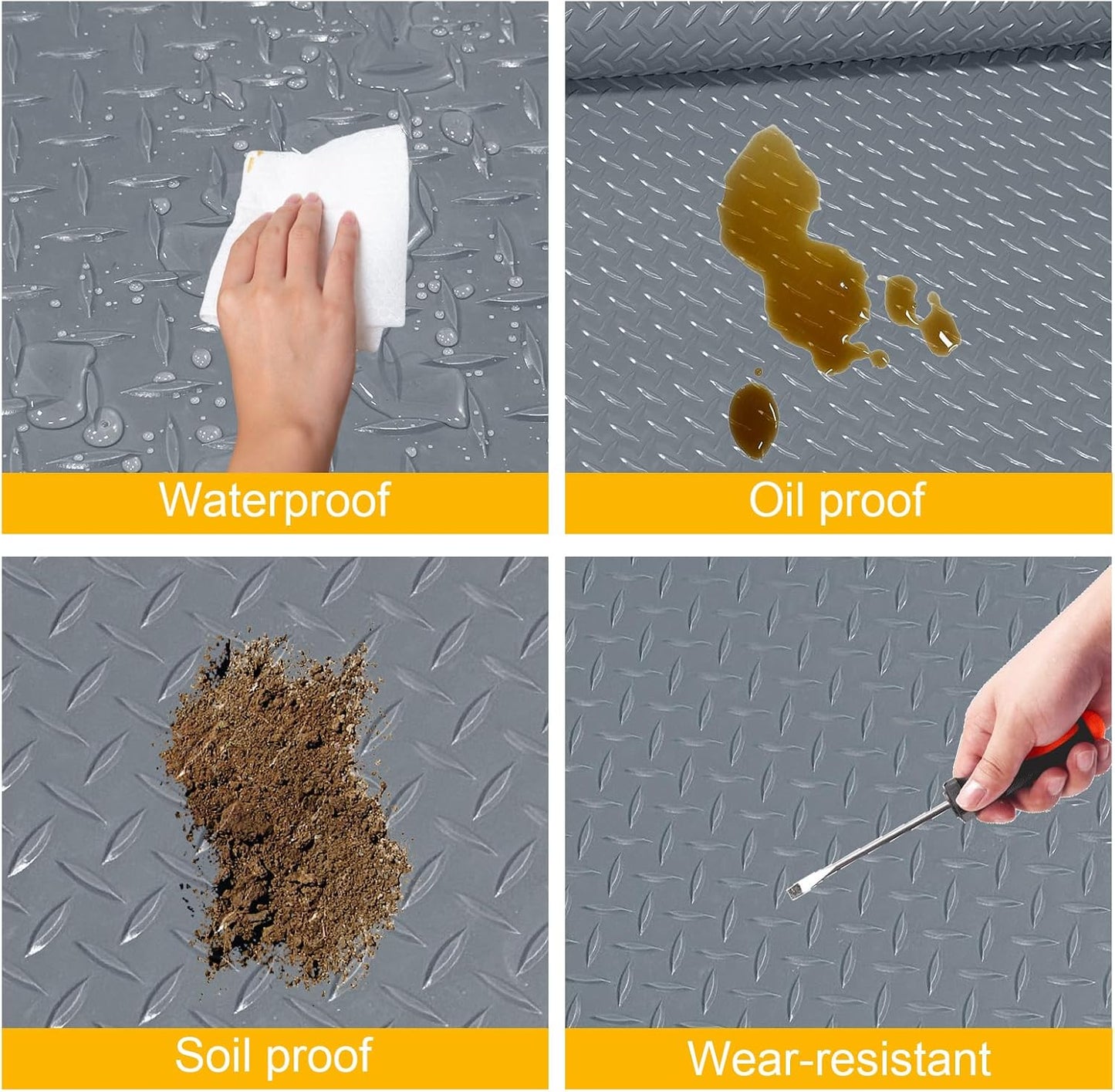 8x20 FT Garage Floor Mat, 2.8mm Thickened Flooring Roll Diamond Plate PVC Rubber Trailer Mat with 20Pcs Tapes, Non-Slip Floor Protector Mat for Garage, Warehouse, Gyms, Trailer, Gray