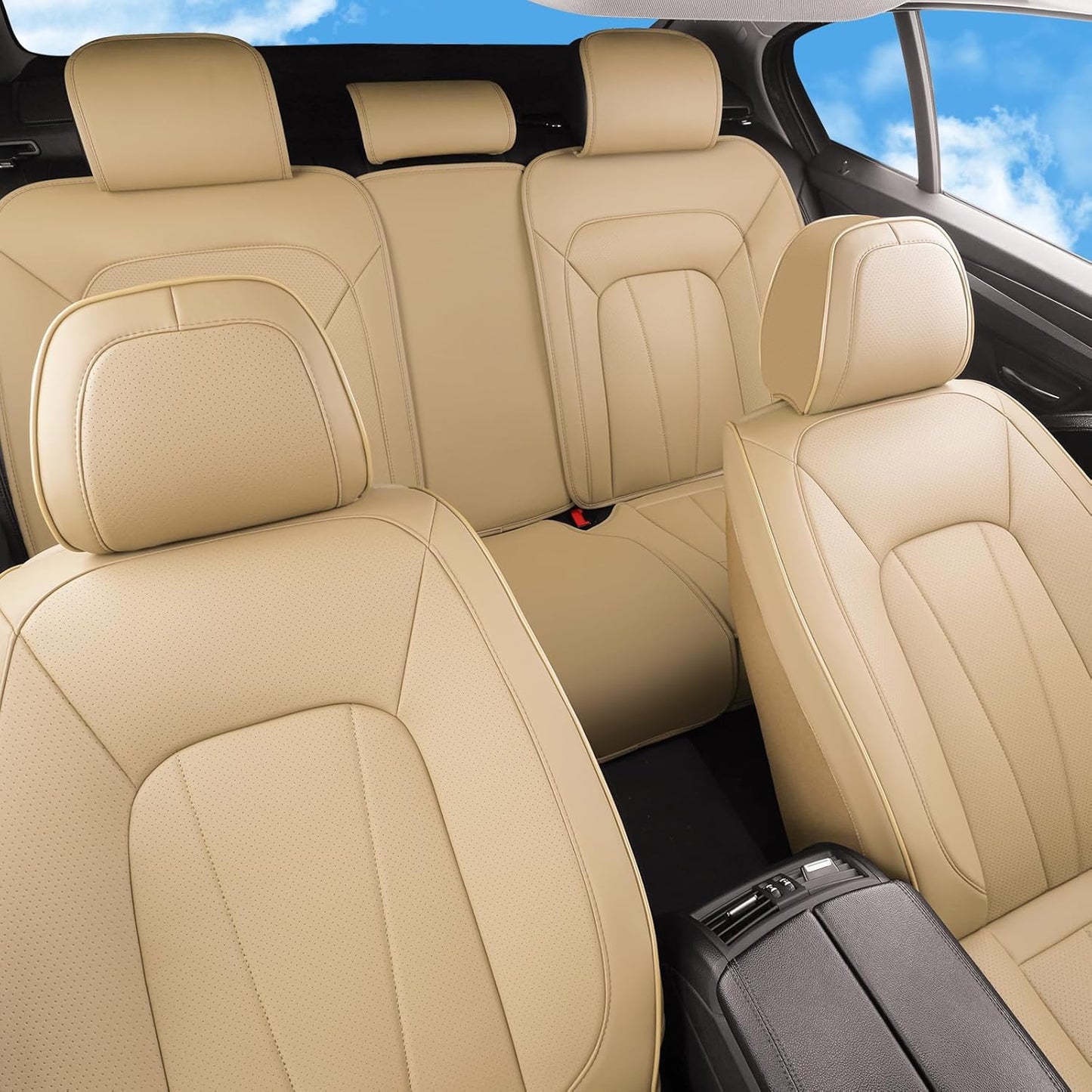 Car Seat Covers Full Set,Breathable and Waterproof Faux Leather Automotive Seat Covers for Cars,Luxury Universal Fit Seat Covers for SUV, Sedans and Trucks,Beige