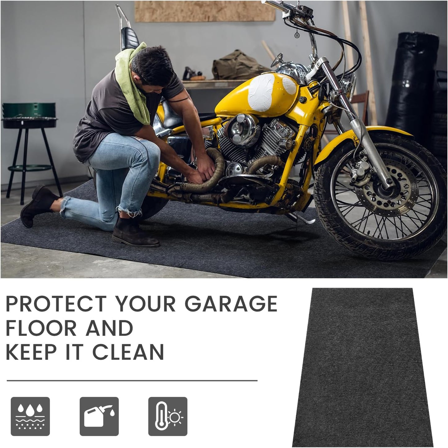 1 Pcs 36 x 60 Inch Oil Spill Mat for Driveway Garage Under Car Leaks Absorbent Oil Pad, Black Rubber Mat Garage Floor Protecting with Waterproof Backing, Reusable, Washable, Non Slip