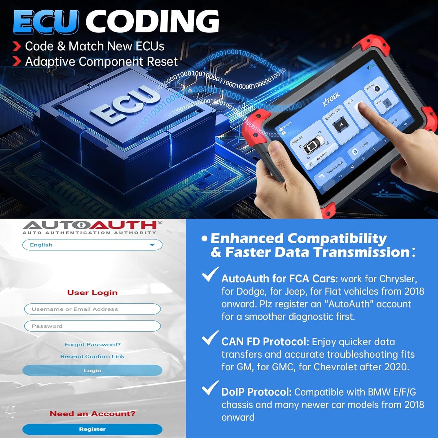 XTOOL D7X OBD2 Scanner Diagnostic Tool,2025 Bidirectional Scan Tool with 36+Resets,3-Year Updates,FCA Autoauth,ECU Coding,Full System Car Scanner for ABS Bleeding,Crankshaft Relearn,Injector Coding