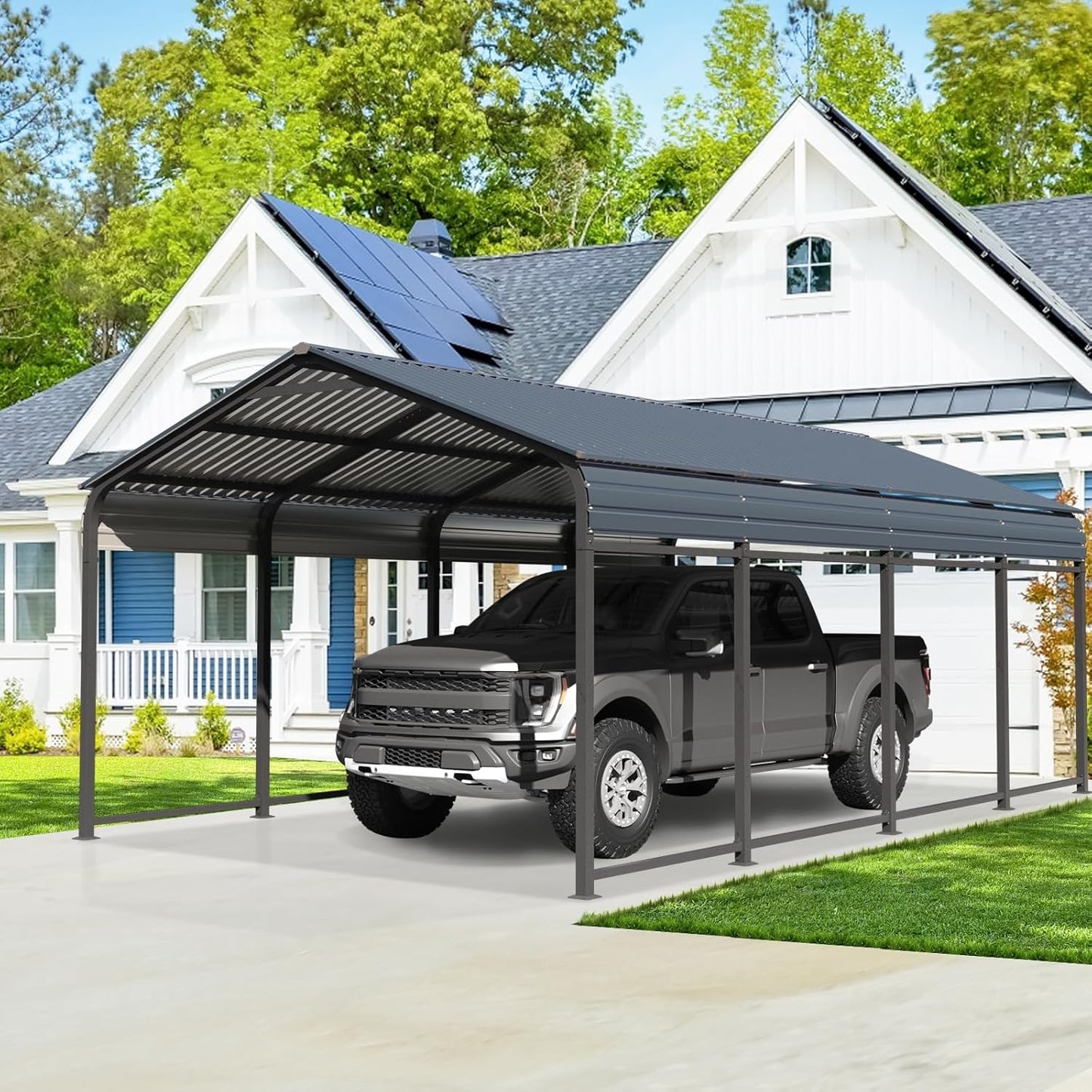 Verano Garden 12 x 20 FT Metal Carport, Heavy Duty Carport Canopy with Galvanized Steel Frame & Roof, Outdoor Portable Car Port for All-Weather, Garage Car Shelter for Cars, Boats and Truck