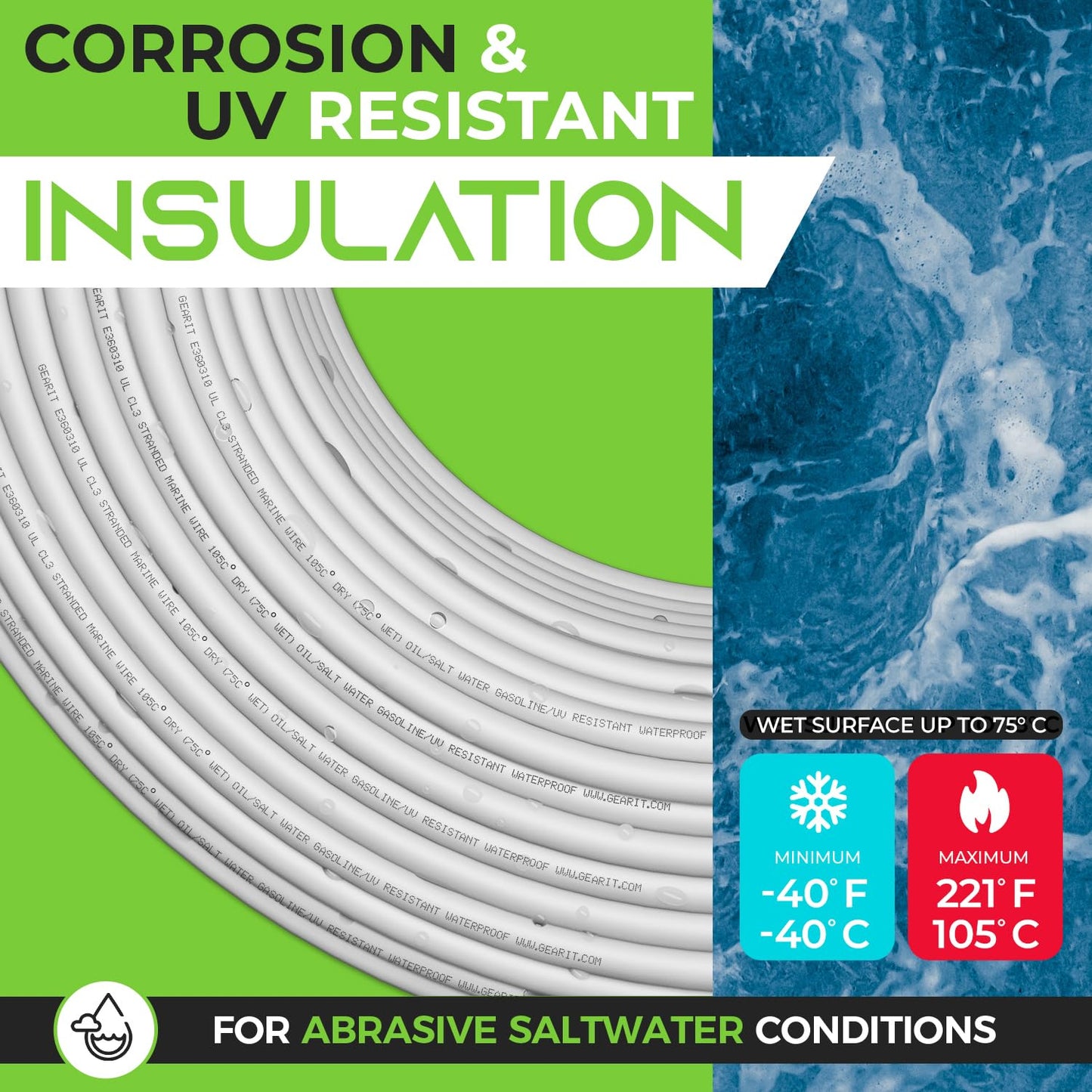 GEARit 8 Gauge Marine Electrical Primary Wire, 8 AWG (100ft) Marine Grade Tinned Copper Oxygen Free for Boat, Automotive, RV, Camper, Trailer