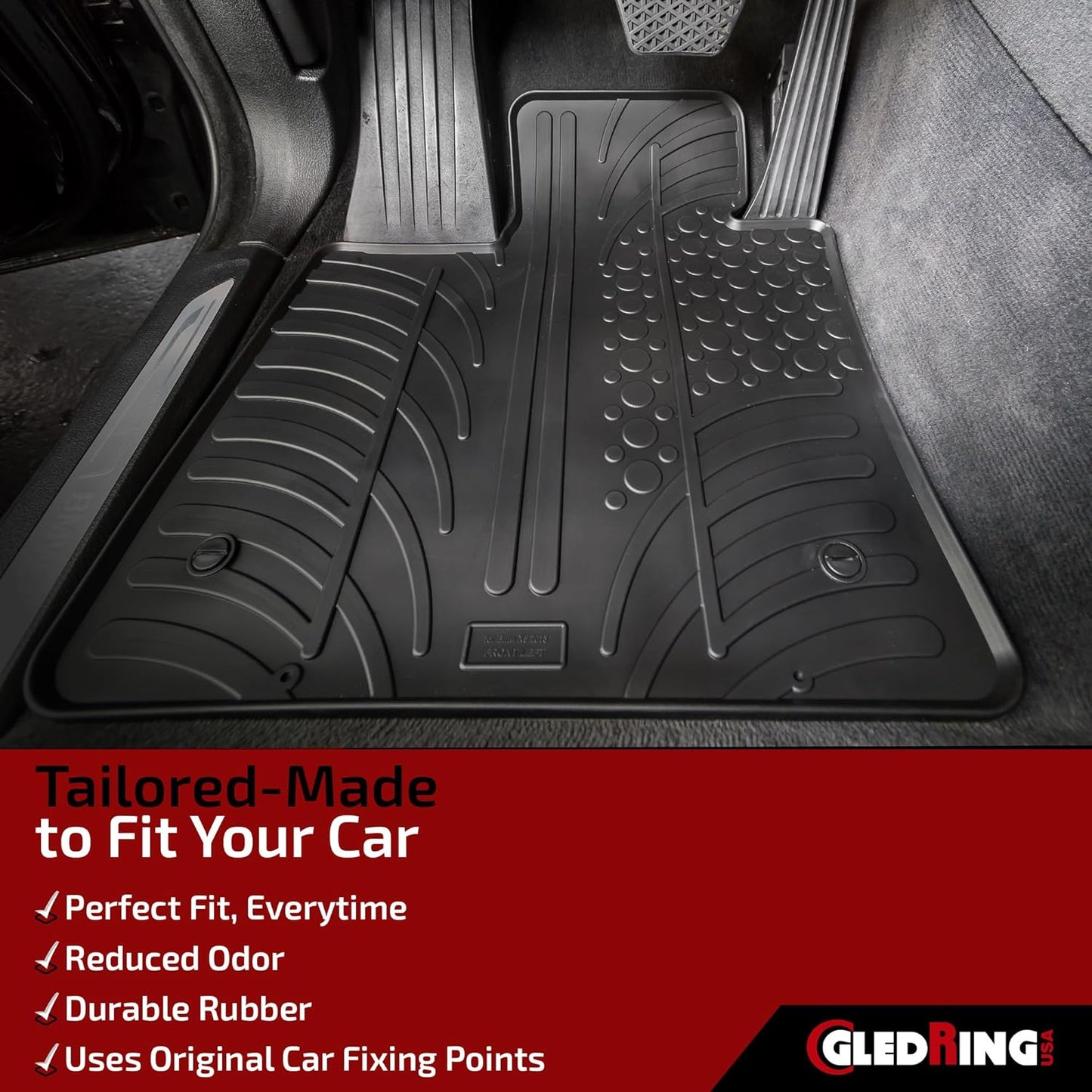 Gledring USA Custom Fit All-Weather Rubber Floor Mats Intended for Mercedes Benz ML Class/ML-63 AMG (W166) 2012-2015, No Trimming Required, Tailored Custom Fit, Protects from Rain, Mud, & Snow