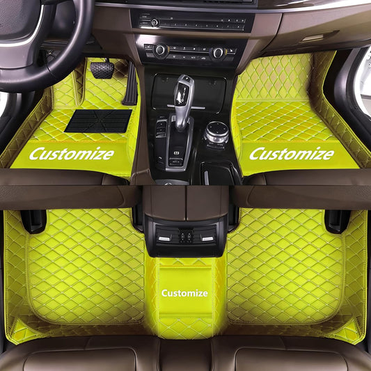 Custom Personalized Floor Mats for Cars，Luxury Full Coverage All Car Floor Mats，Anti-Slip Leather Car Mat Set ，Custom Floor Mats for 99% of Cars, Trucks & SUVs. (Yellow)