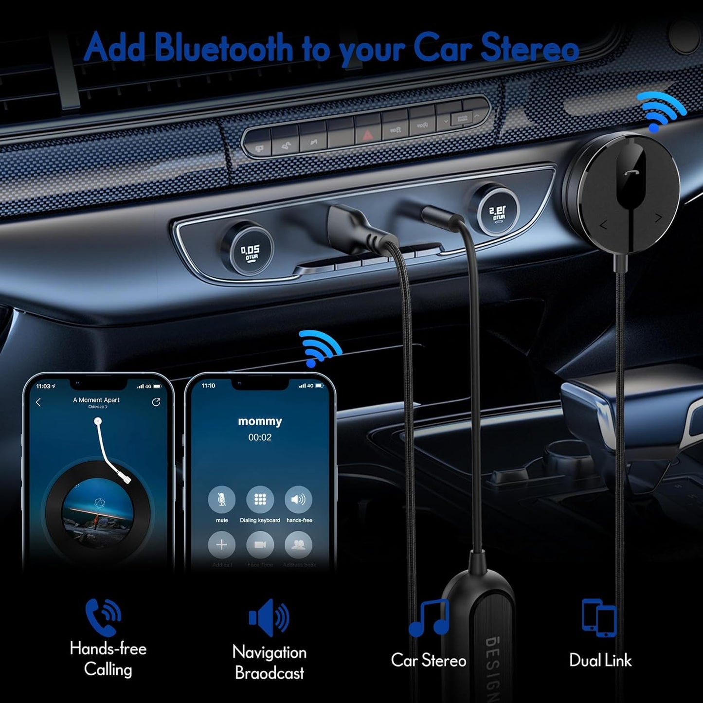 BESIGN BK01 Bluetooth Car Reciever with Ground Loop Noise Filter for car with 3.5mm Aux Jack