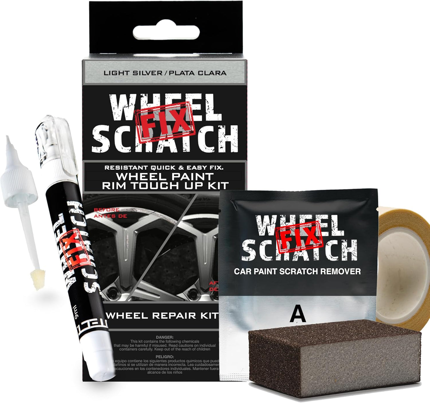 Silver Rim Touch Up Paint Kit, Car Wheel Scratch Repair Kit, Wheel Touch Up Paint Pen, curb rim repair kit, curb rash repair Kit, Universal Rim Alloy Wheel Paint Color Black, Silver, Gray (Light Silver)